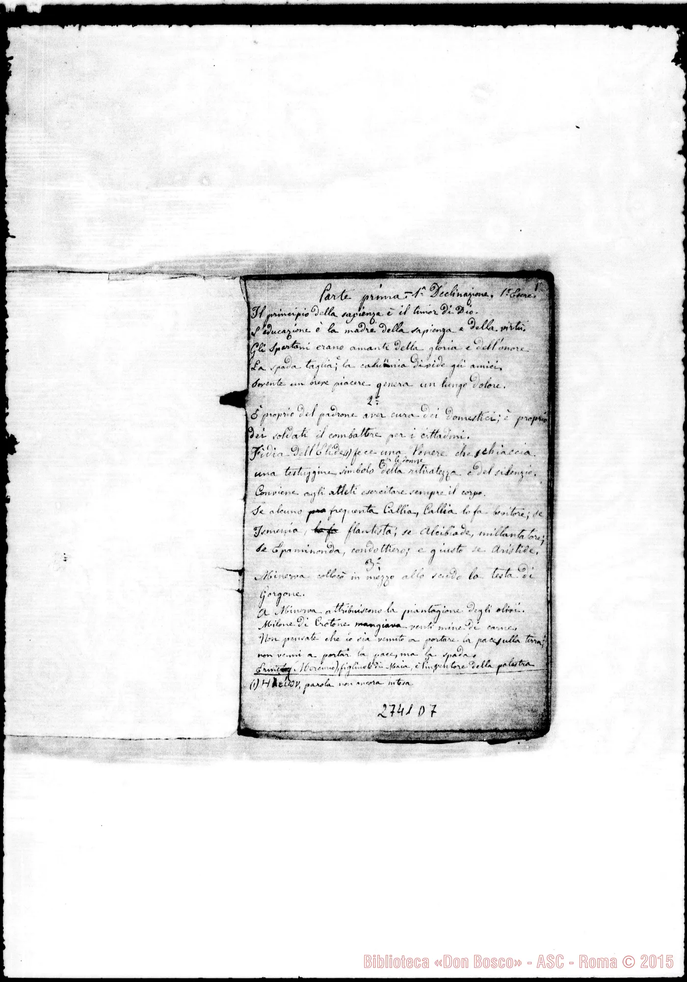 Fotogramma D 7 — Quadernetto: Traduzioni dal Greco E dal Francese