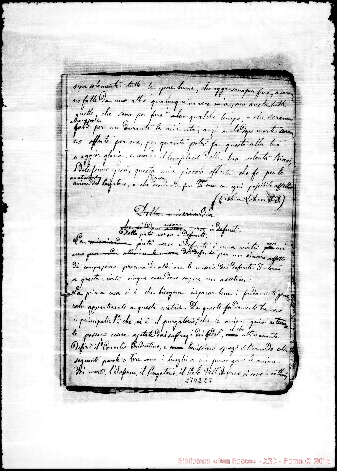 Fotogramma E 7 — Quaderno: In un quaderno di Aritmetica e Altre, discorso sulla misericordia verso i defunti «de intentione»