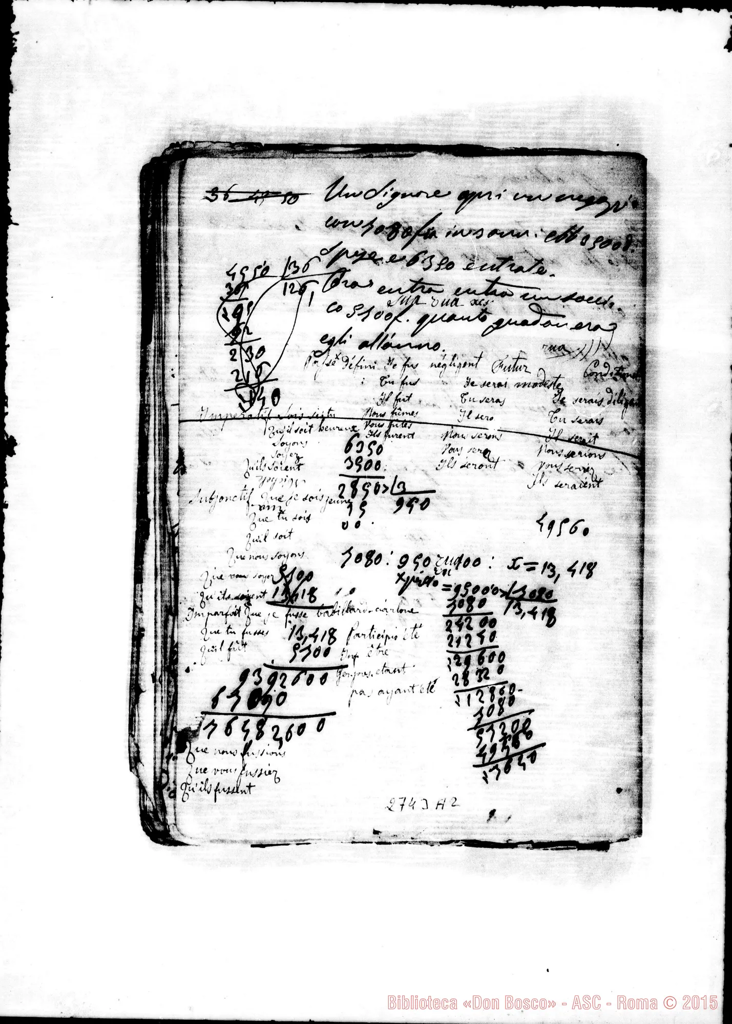 Fotogramma A 2 — Quaderno: In un quaderno di Aritmetica e Altre, discorso sulla misericordia verso i defunti «de intentione»