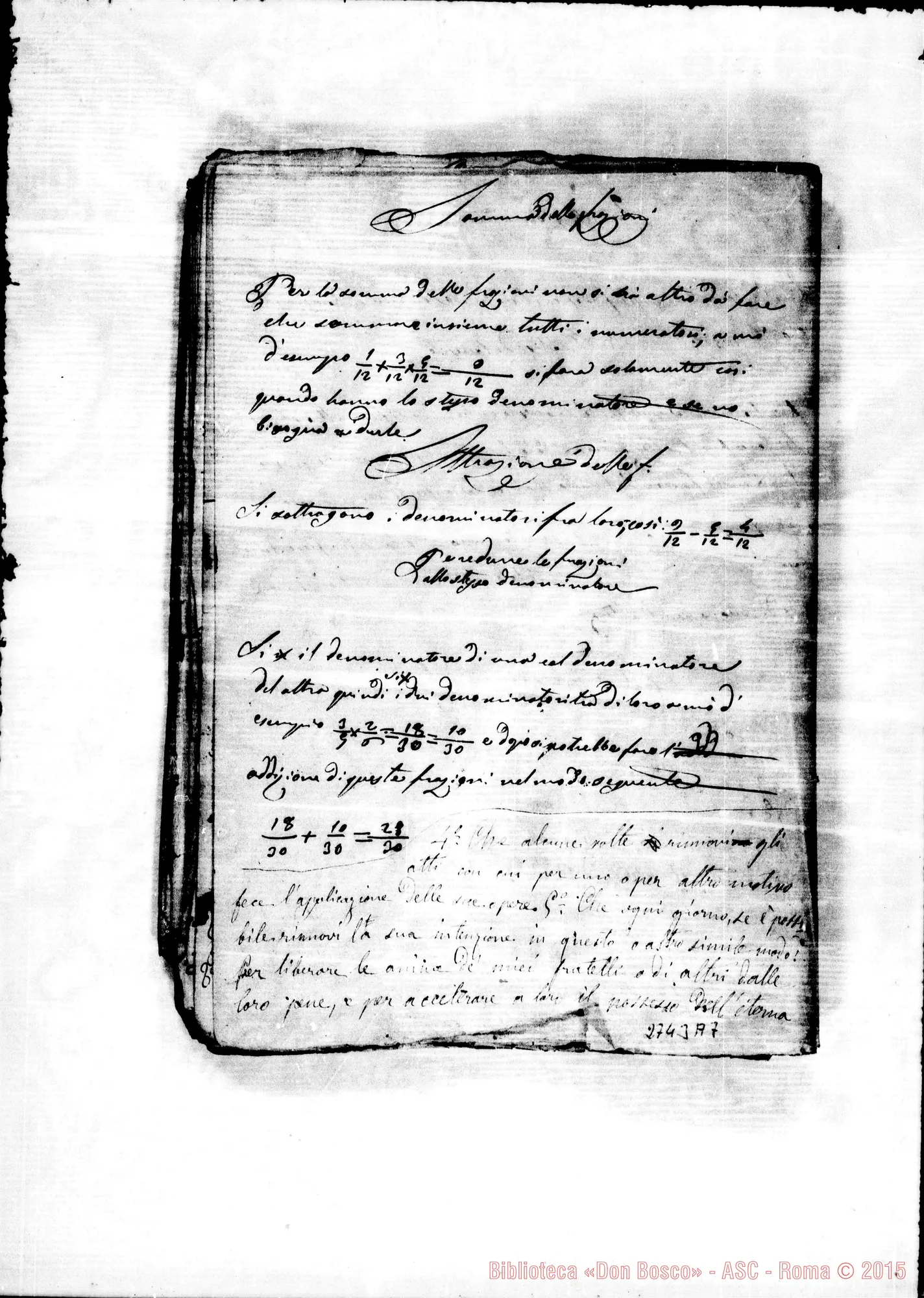 Fotogramma A 7 — Quaderno: In un quaderno di Aritmetica e Altre, discorso sulla misericordia verso i defunti «de intentione»