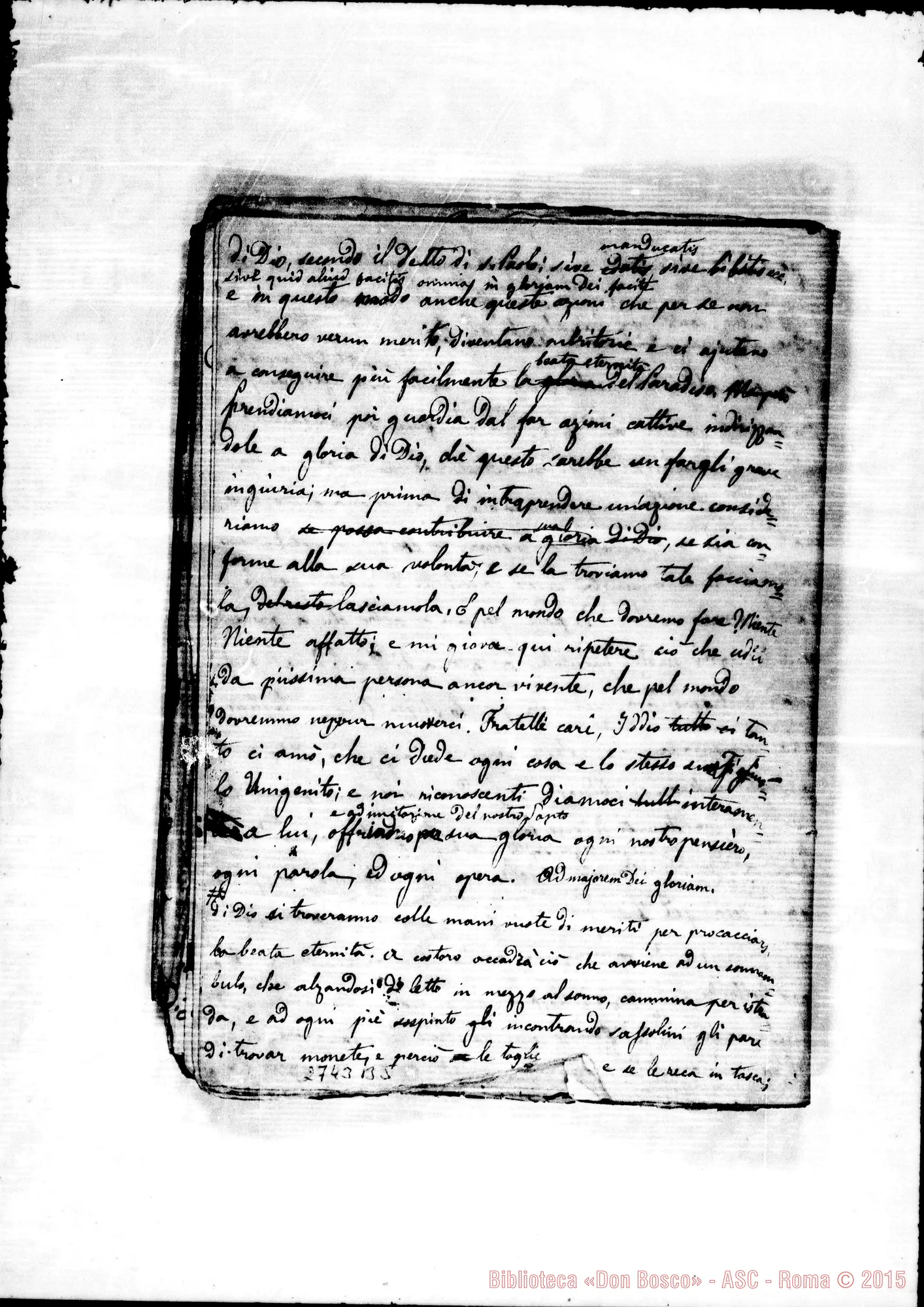 Fotogramma B 5 — Quaderno: In un quaderno di Aritmetica e Altre, discorso sulla misericordia verso i defunti «de intentione»