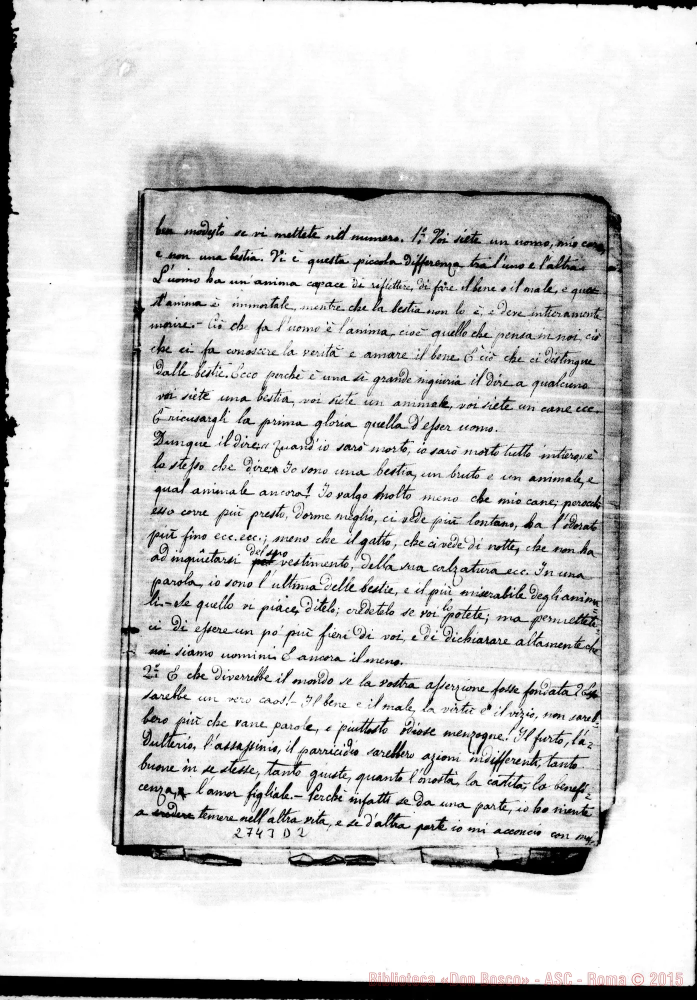 Fotogramma D 2 — Quaderno: In un quaderno di Aritmetica e Altre, discorso sulla misericordia verso i defunti «de intentione»