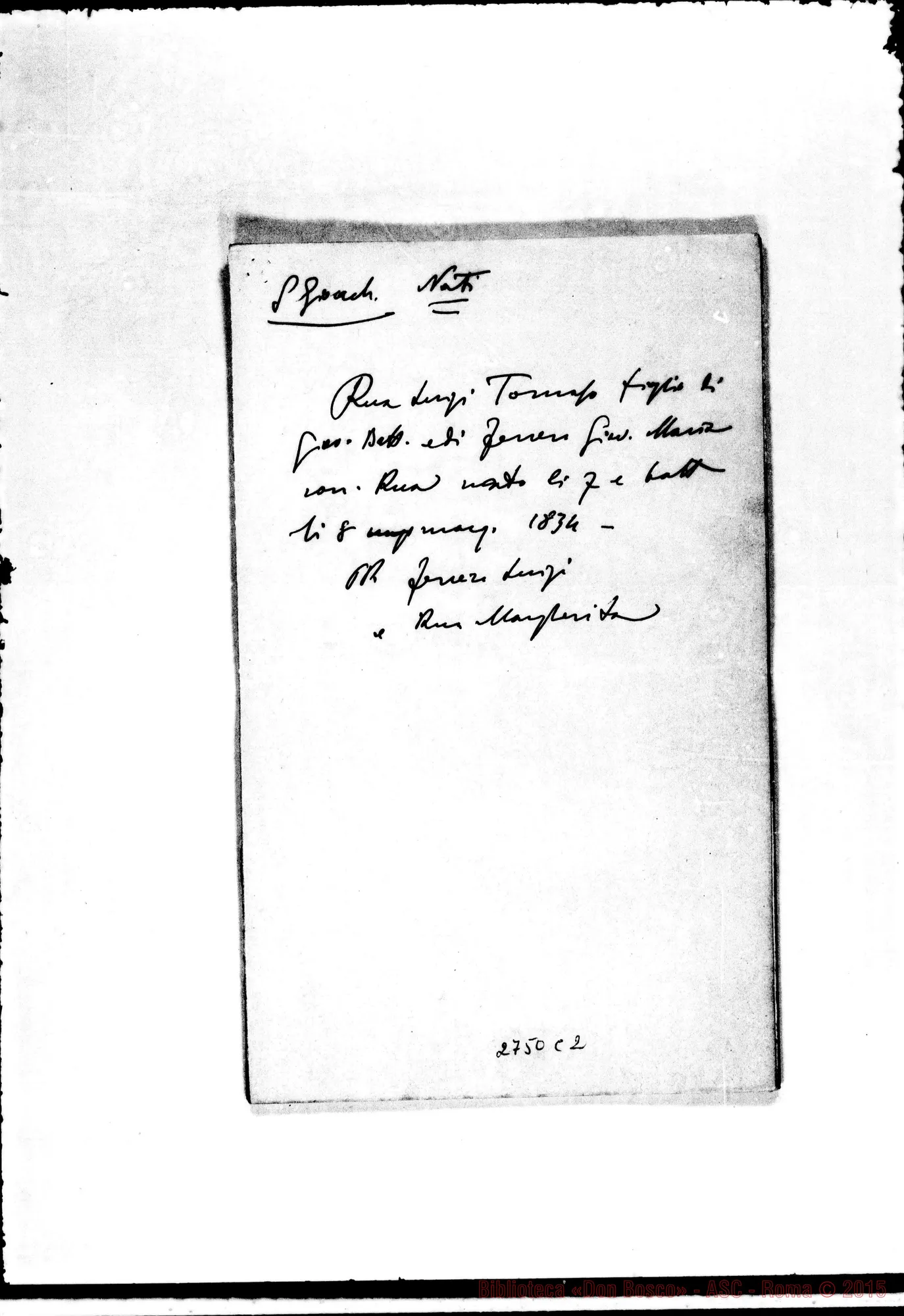 Fotogramma C 2 — Anagrafe di D. Rua. Appunti ms. di D. Amadei