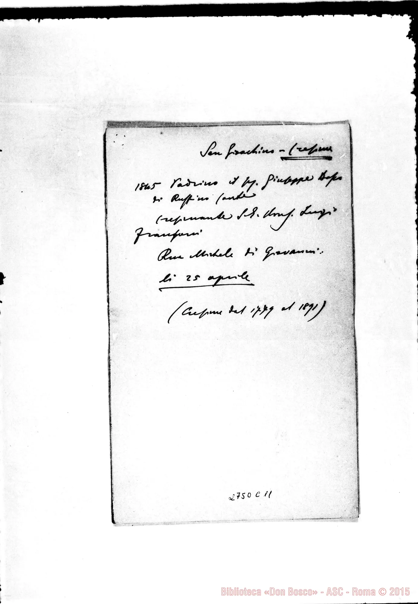 Fotogramma C 11 — Anagrafe di D. Rua. Appunti ms. di D. Amadei