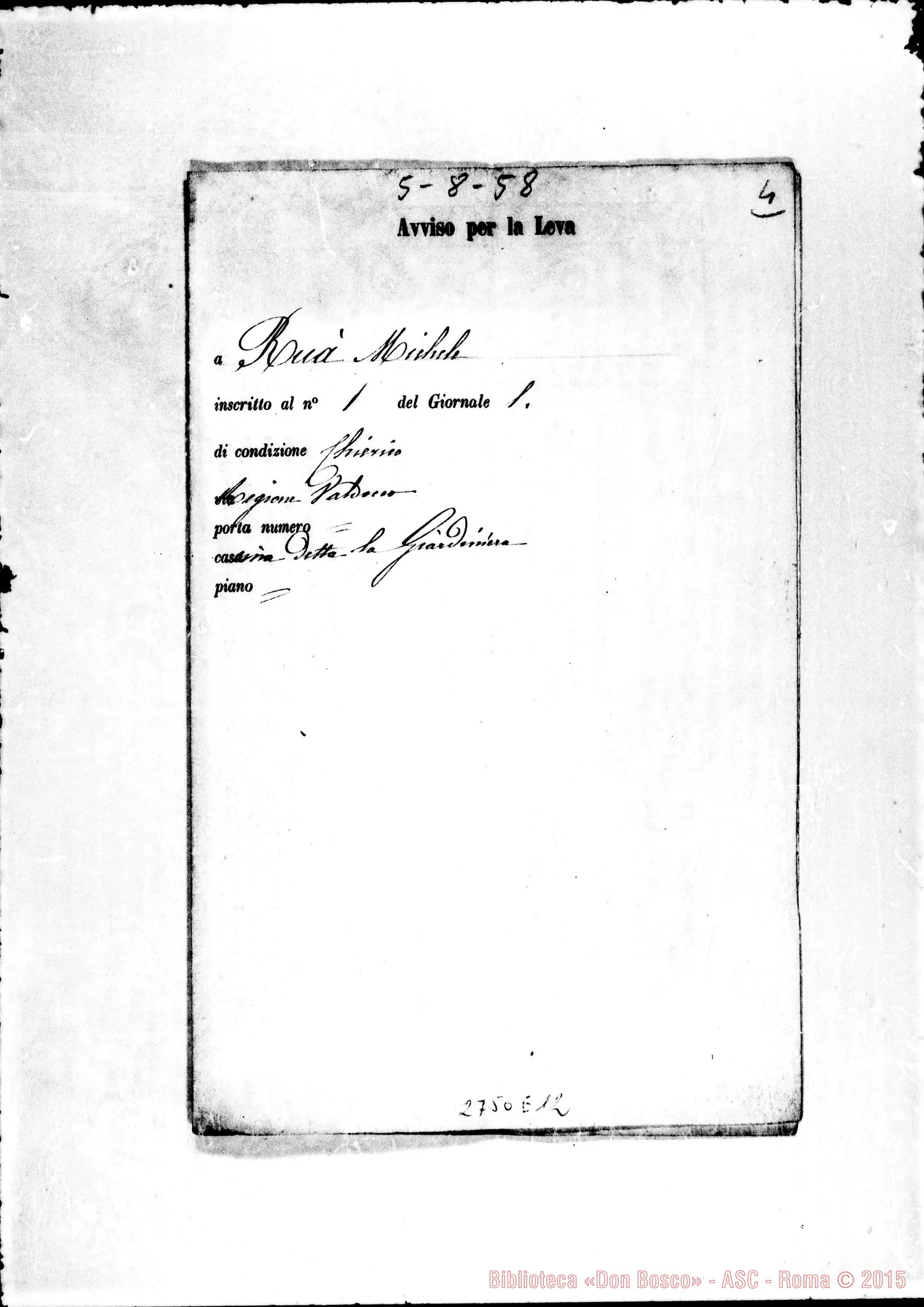 Fotogramma E 12 — Avviso per la Leva nell’anno 1837