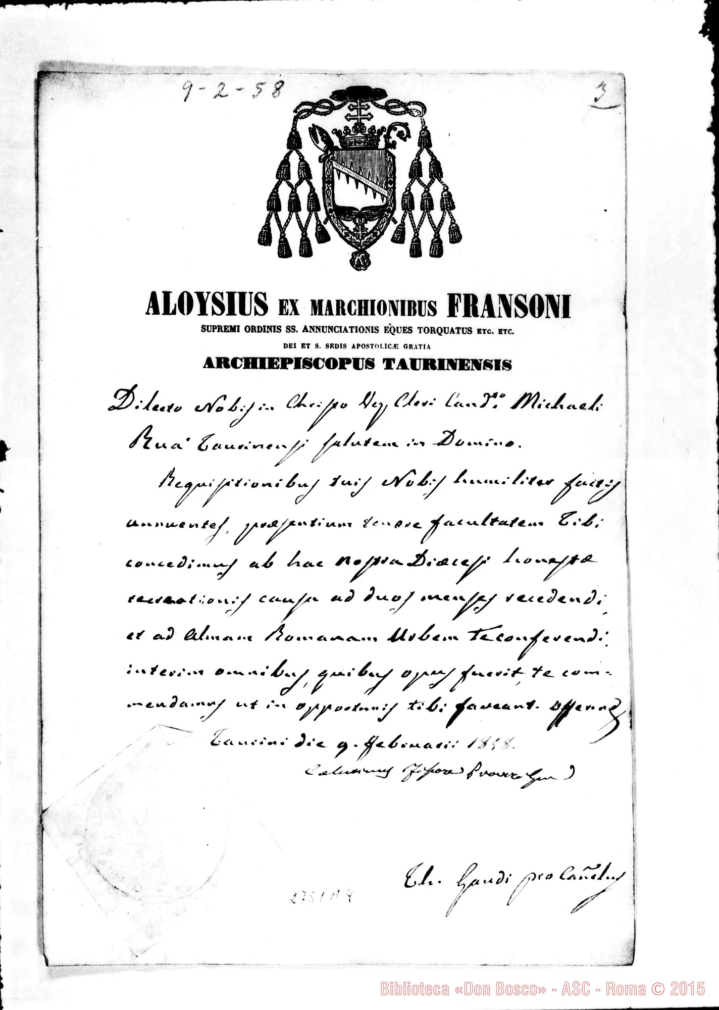 Fotogramma A 4 — Concessa la facoltà chiesta. Torino, 9-02-1858