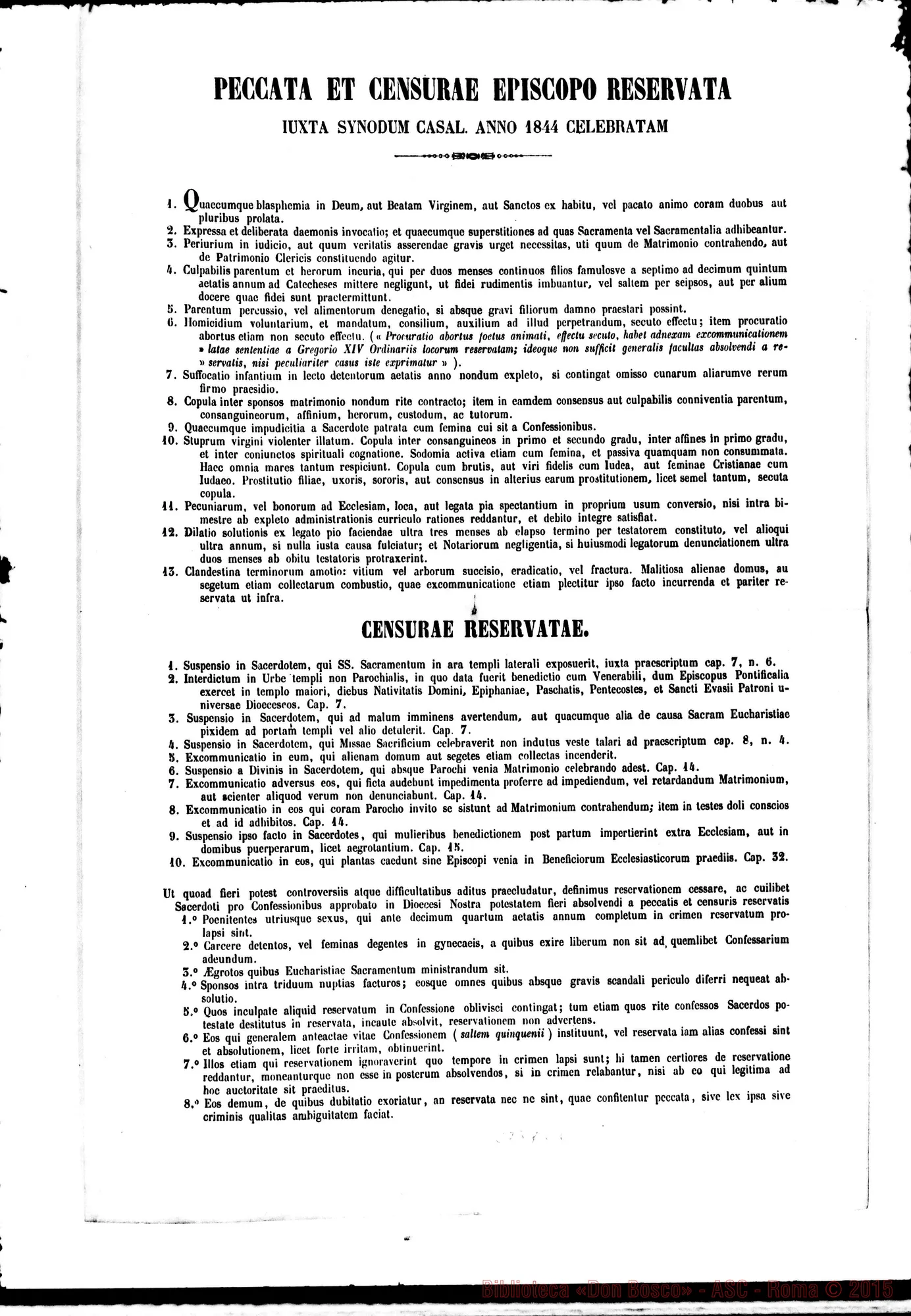 Fotogramma C 6 — Facoltà di confessare nella Diocesi di Casale. Casale, 22-10-1863