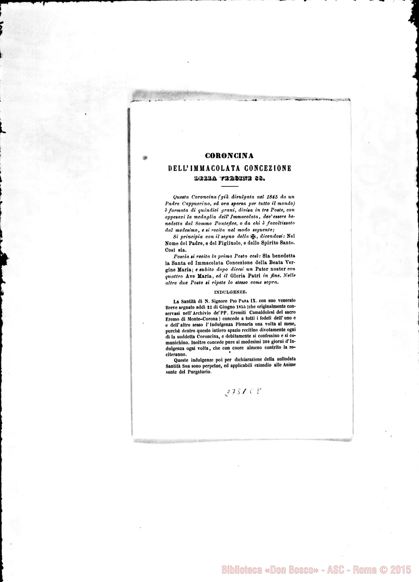 Fotogramma C 8 — Facoltà di benedire «coronas» in onore della Vergine. 19-03-1869