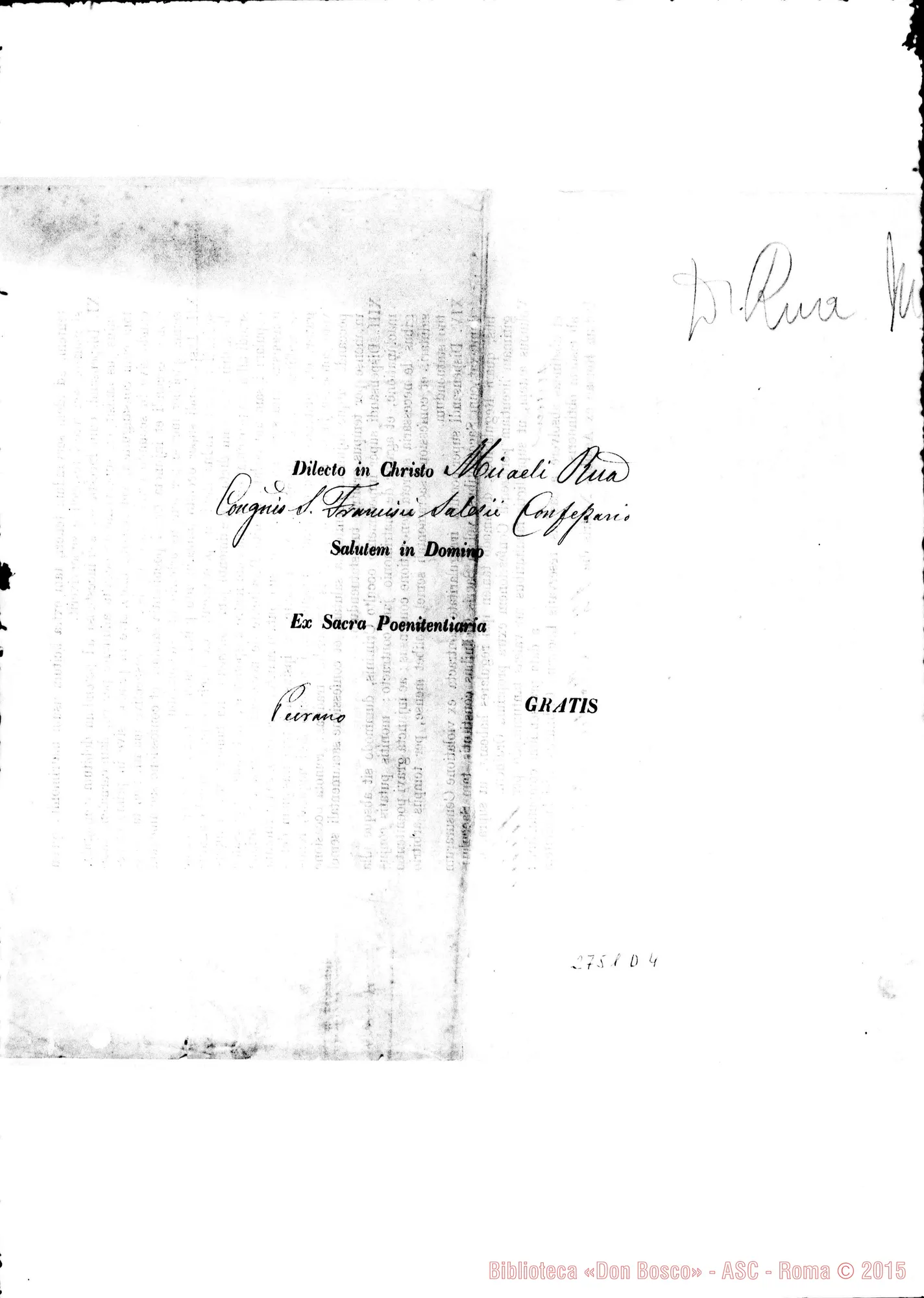 Fotogramma D 4 — Facoltà di assolvere nei casi speciali. Card. Panebianco, Major Poenitentiarius. Roma, 12-03-1875