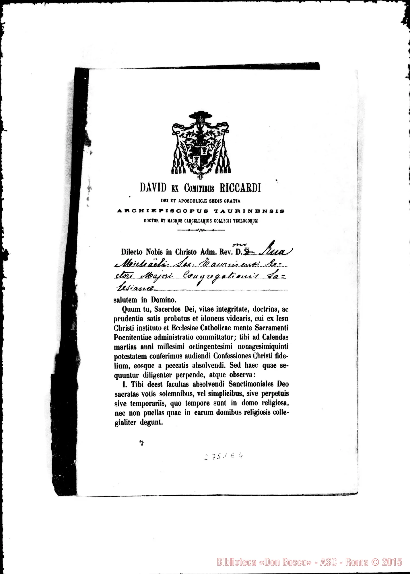 Fotogramma E 4 — Facoltà concesse da Mons. Riccardi. Torino, 1-03-1894 fino al 1910