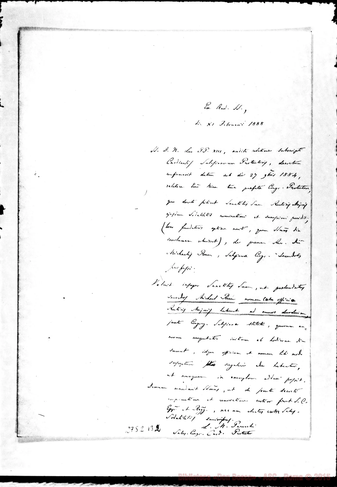 Fotogramma B 2 — Decreto ufficiale della nomina. Card. Parocchi, l'11-02-1888