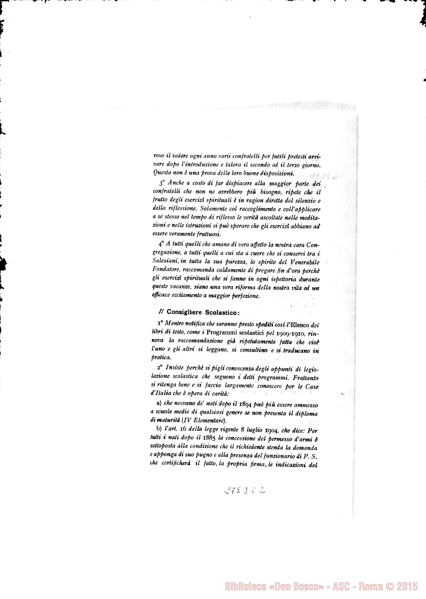 Fotogramma C 2 — Rinaldi Filippo, Prefetto Gen.: Circolare ai confratelli. Torino, 24-07-1909