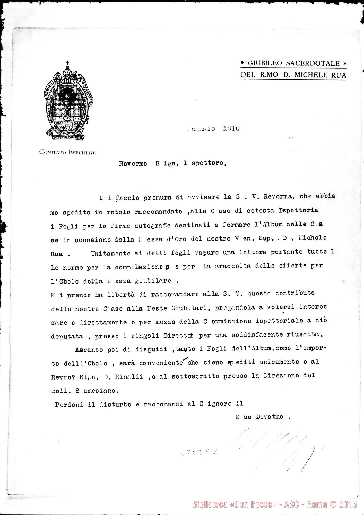 Fotogramma E 2 — Segretario Generale, Minguzzi: Circolare agli Ispettori. Gennaio 1910