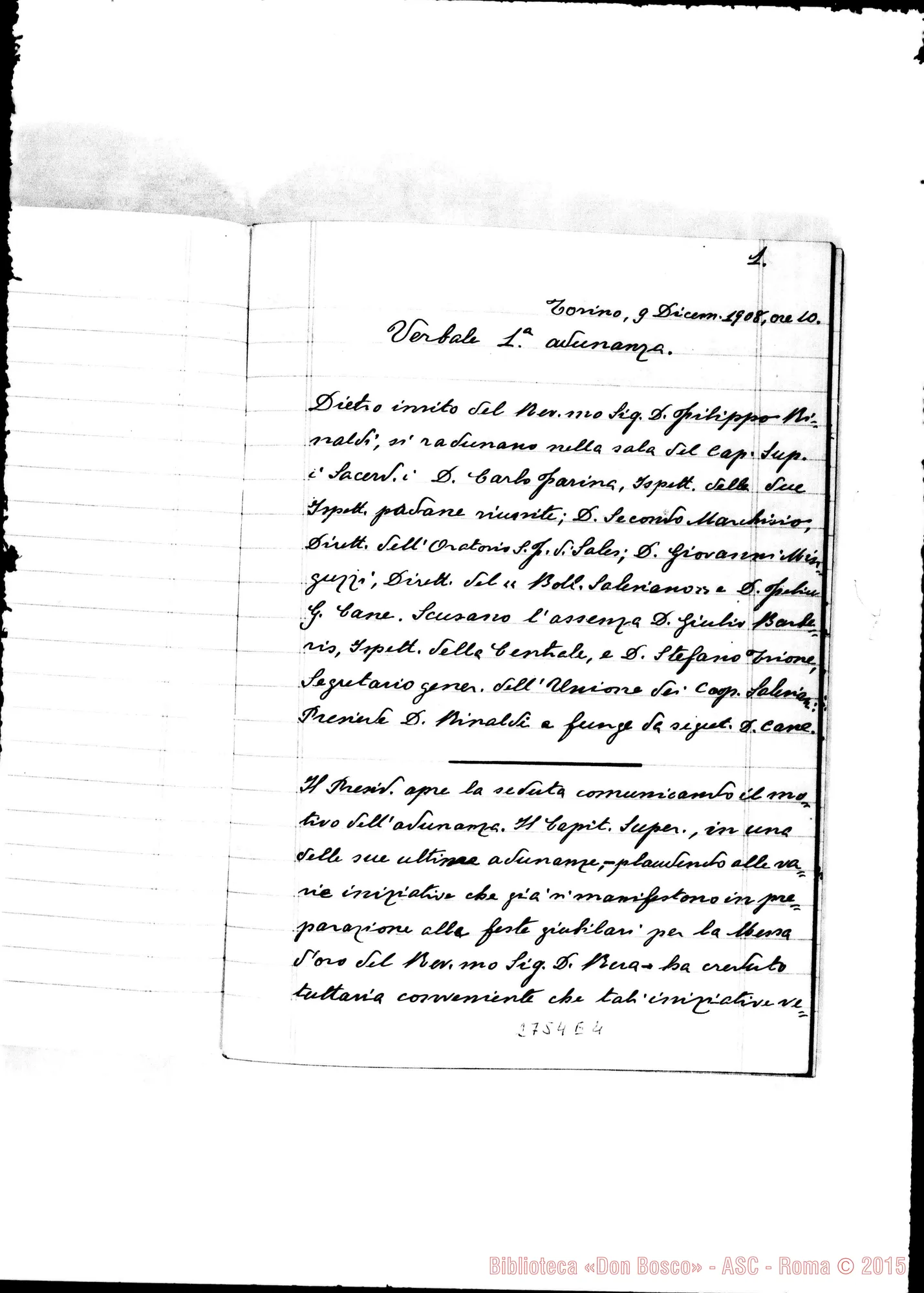 Fotogramma E 4 — Verbali delle adunanze della Commissione Centrale per le feste giubilari della Messa d’Oro del Rev.mo Sig. D. Michele Rua