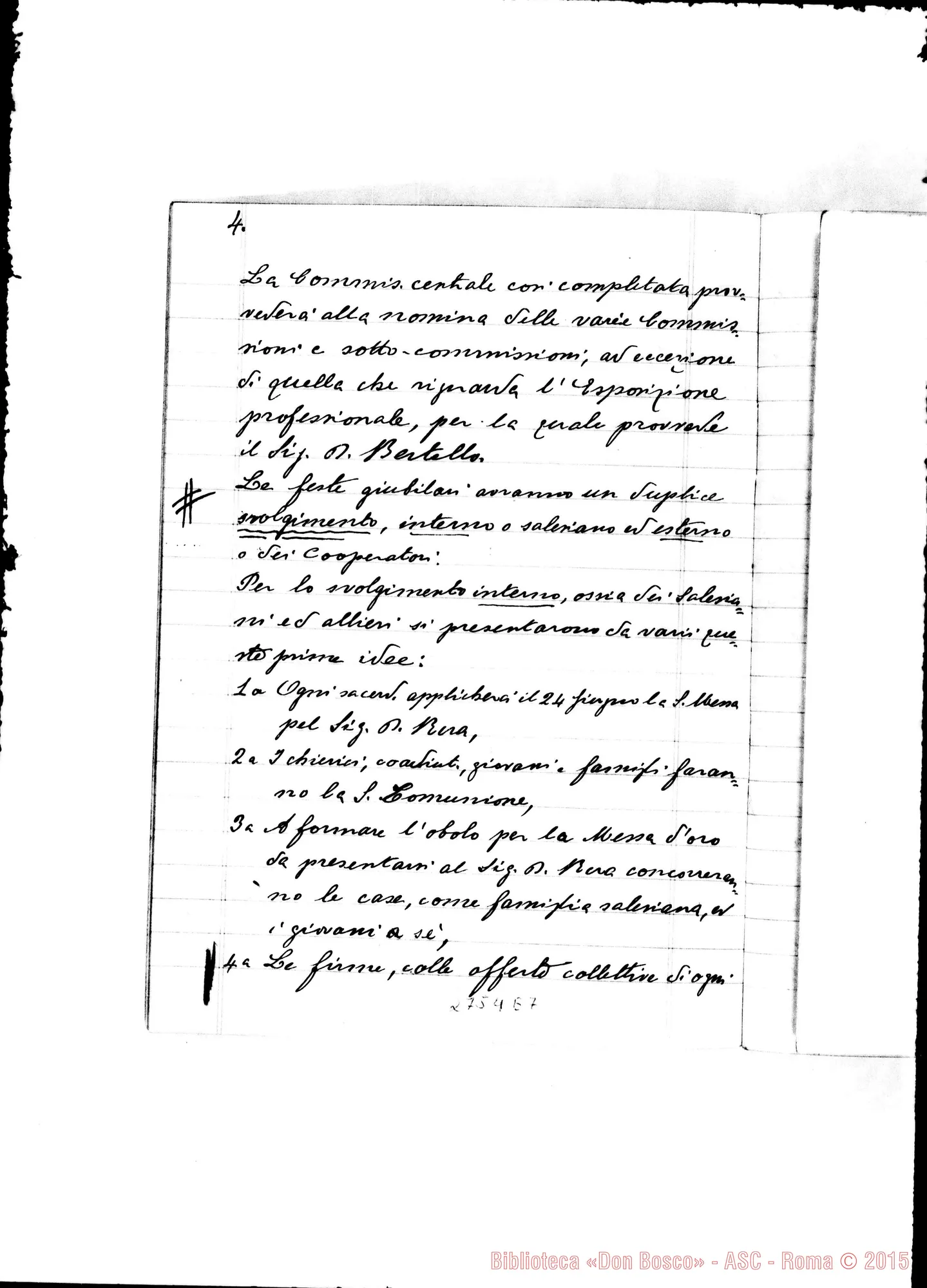 Fotogramma E 7 — Verbali delle adunanze della Commissione Centrale per le feste giubilari della Messa d’Oro del Rev.mo Sig. D. Michele Rua