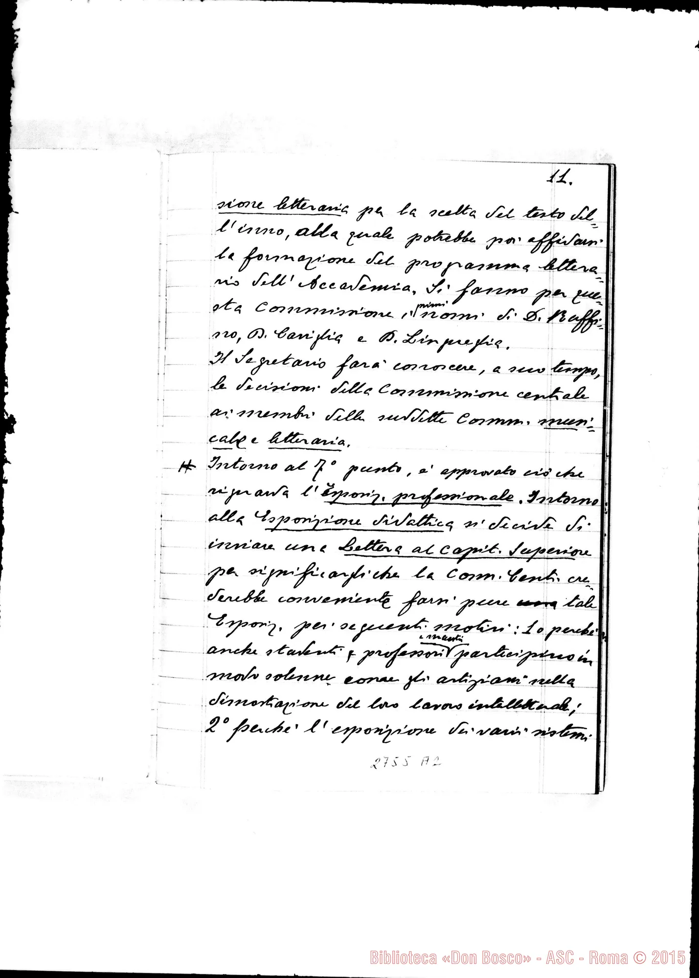 Fotogramma A 2 — Verbali delle adunanze della Commissione Centrale per le feste giubilari della Messa d’Oro del Rev.mo Sig. D. Michele Rua