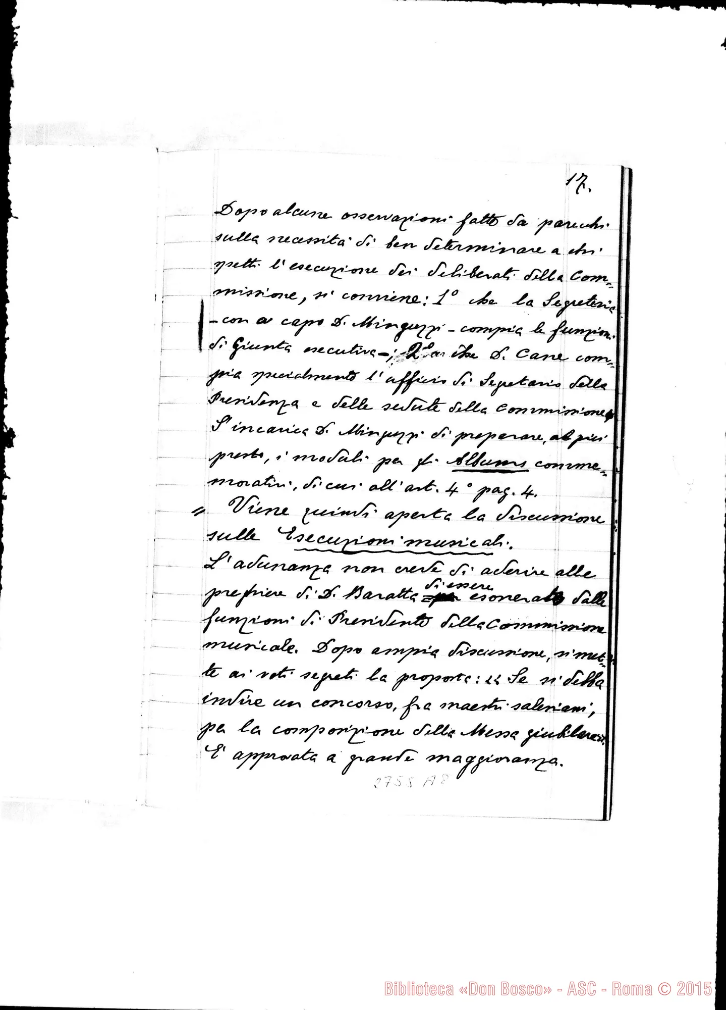 Fotogramma A 8 — Verbali delle adunanze della Commissione Centrale per le feste giubilari della Messa d’Oro del Rev.mo Sig. D. Michele Rua