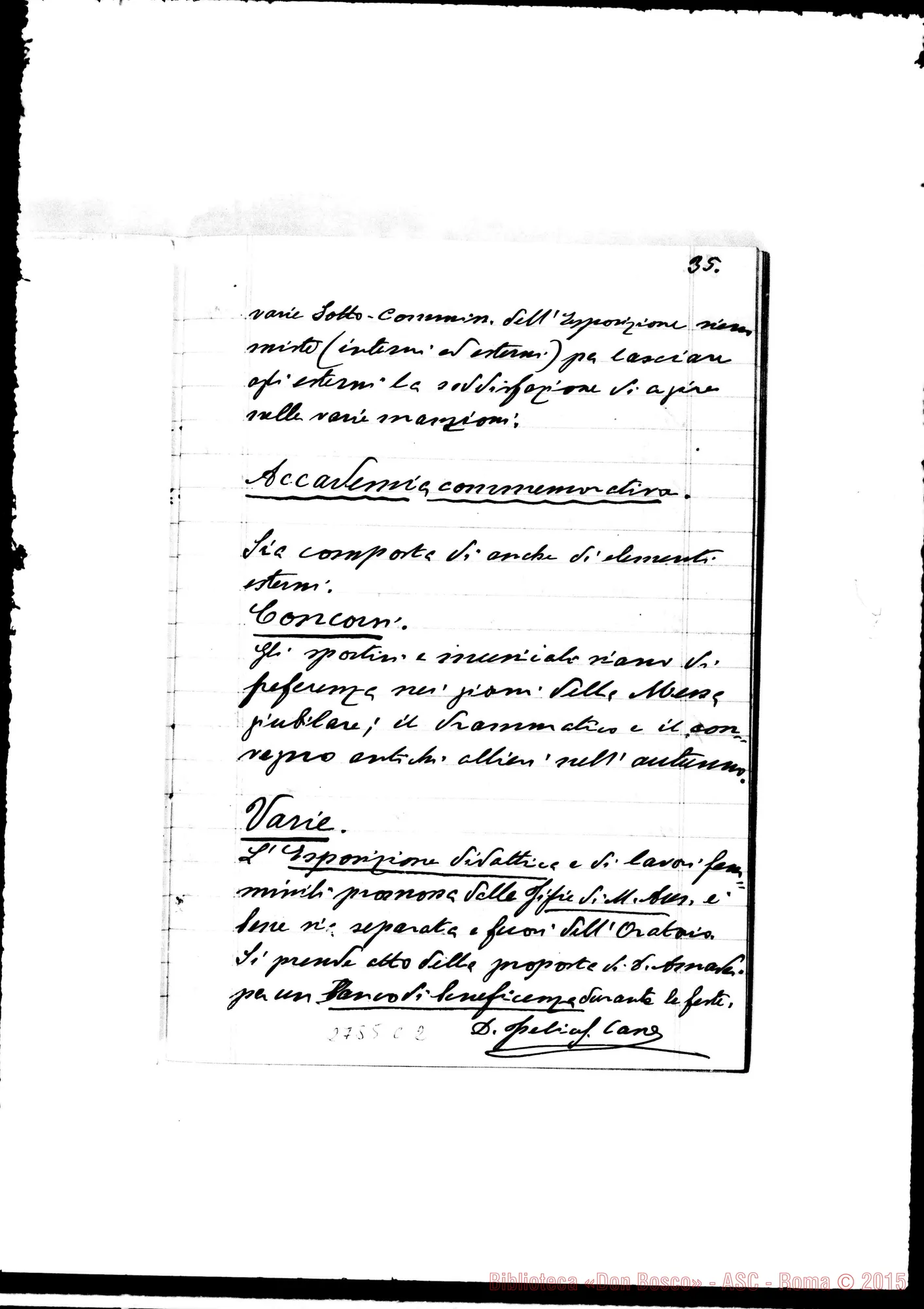Fotogramma C 2 — Verbali delle adunanze della Commissione Centrale per le feste giubilari della Messa d’Oro del Rev.mo Sig. D. Michele Rua