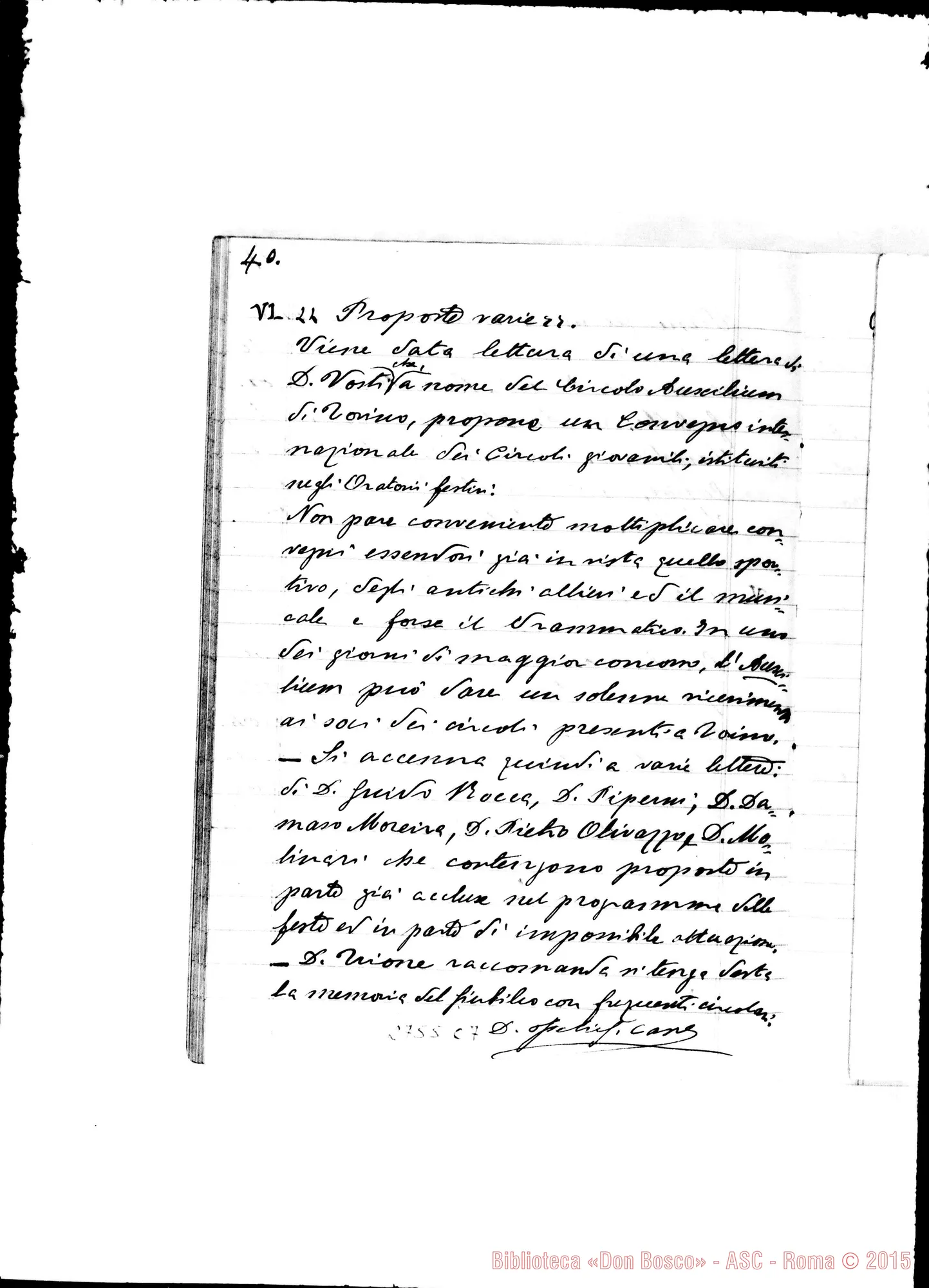Fotogramma C 7 — Verbali delle adunanze della Commissione Centrale per le feste giubilari della Messa d’Oro del Rev.mo Sig. D. Michele Rua