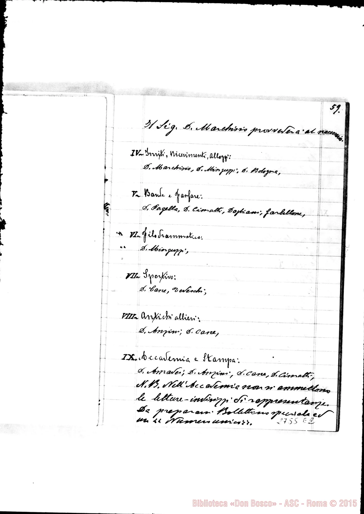 Fotogramma E 2 — Verbali delle adunanze della Commissione Centrale per le feste giubilari della Messa d’Oro del Rev.mo Sig. D. Michele Rua