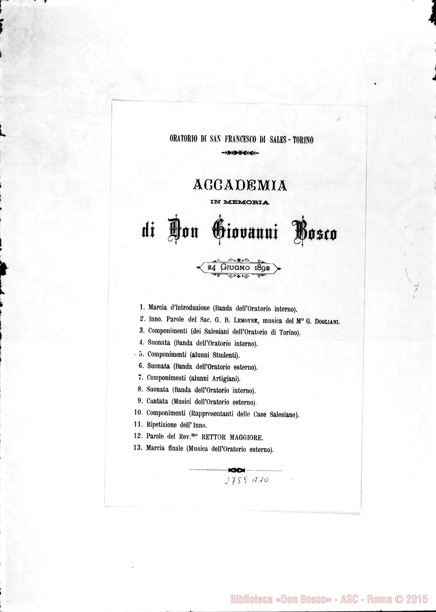 Fotogramma A 10 — Accademia in memoria di D. Giovanni Bosco