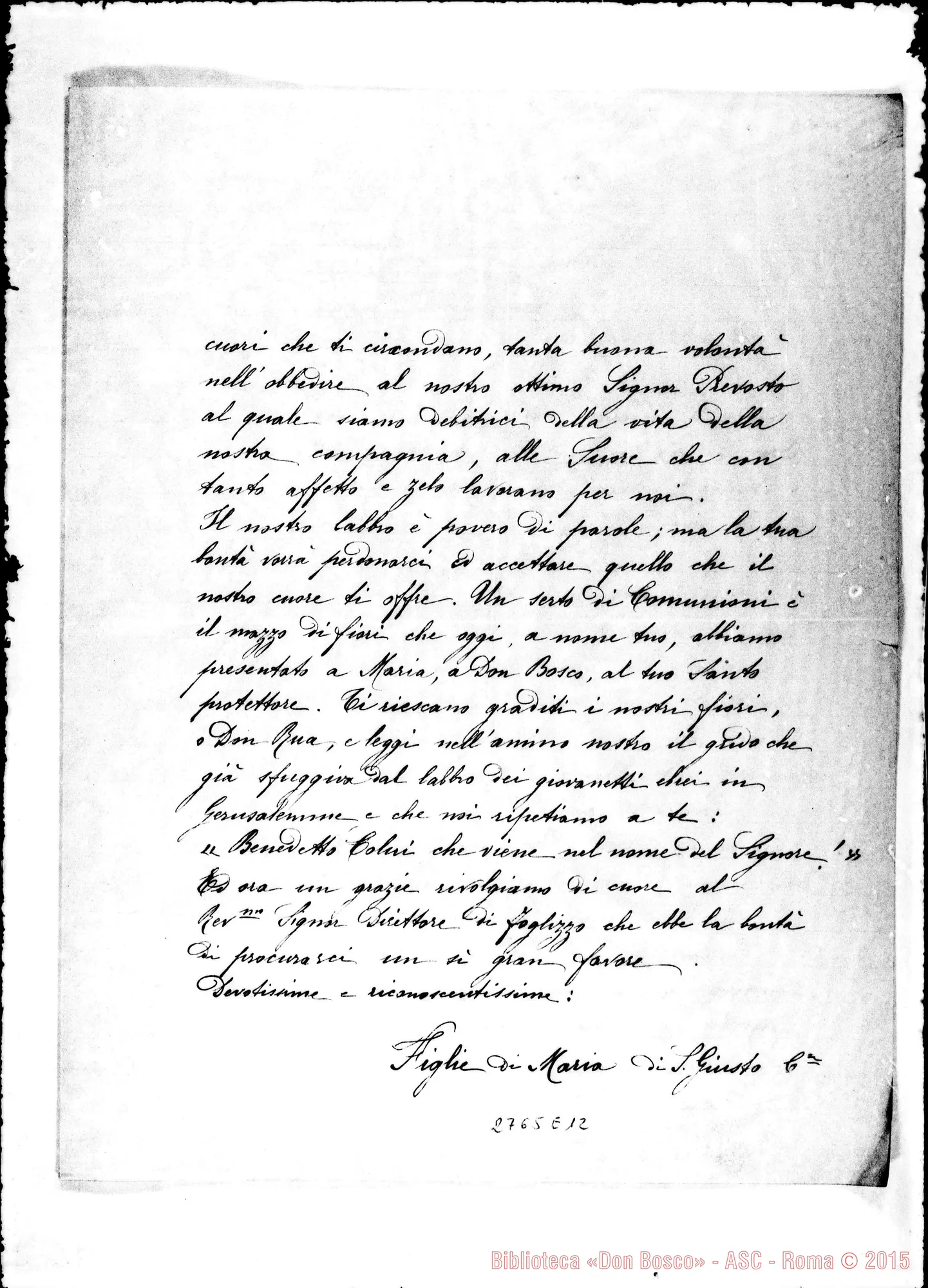 Fotogramma E 12 — Figlie di Maria di S.Giusto: lettera