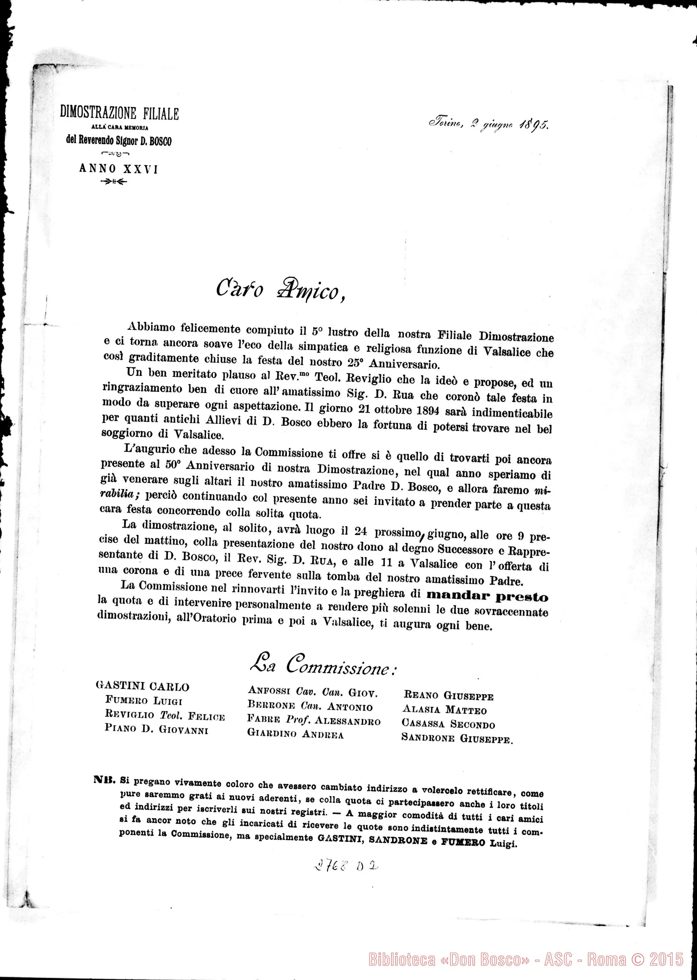 Fotogramma D 2 — Dimostrazione filiale (XXVI). Circolare della commissione il 2 giu.