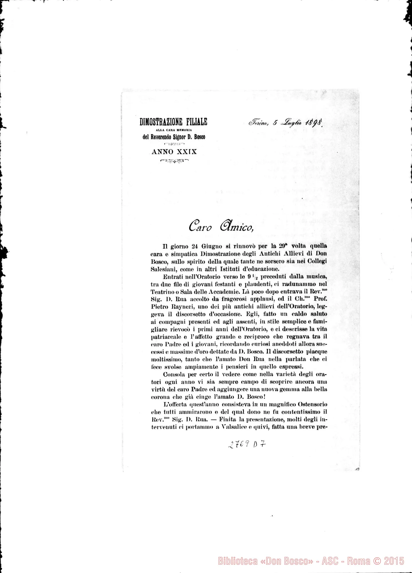 Fotogramma D 7 — Dimostrazione filiale (XXIX). Circolare della commissione il 5 lug.