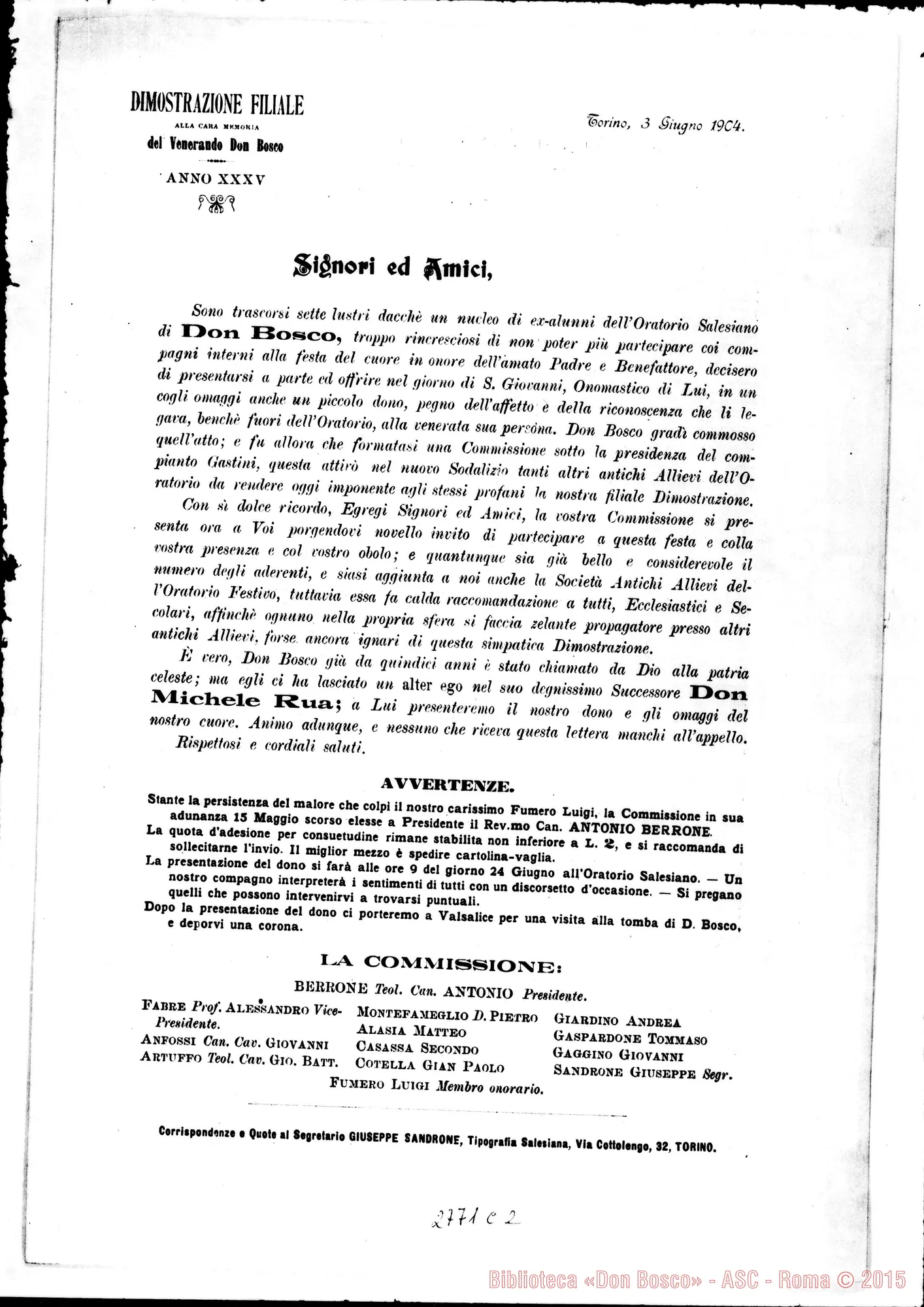 Fotogramma C 2 — Dimostrazione filiale (XXXV). Circolare della commissione il 3 giu.