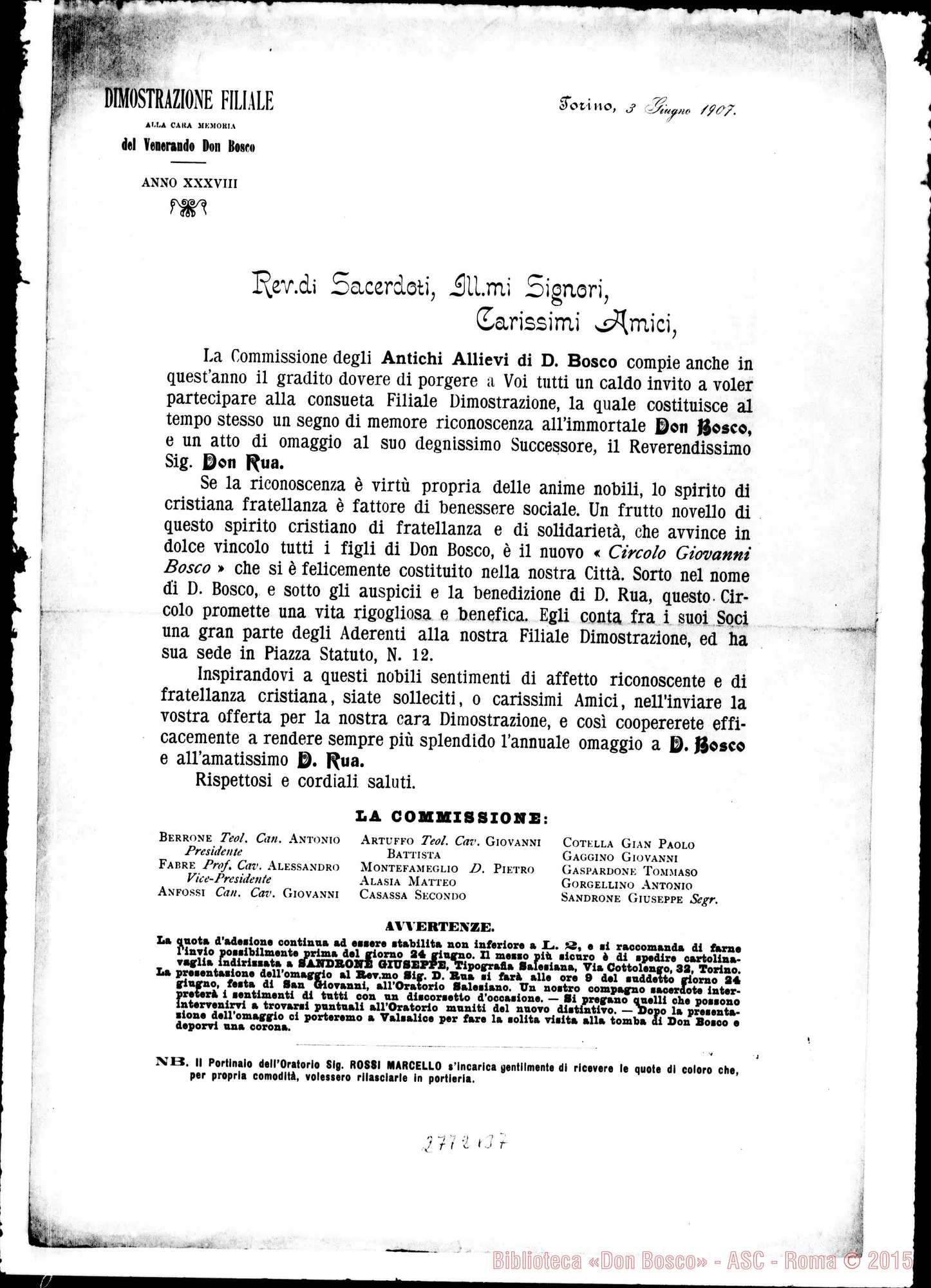 Fotogramma B 7 — Dimostrazione filiale (XXXVIII). Circolare della commissione il 3 giu.