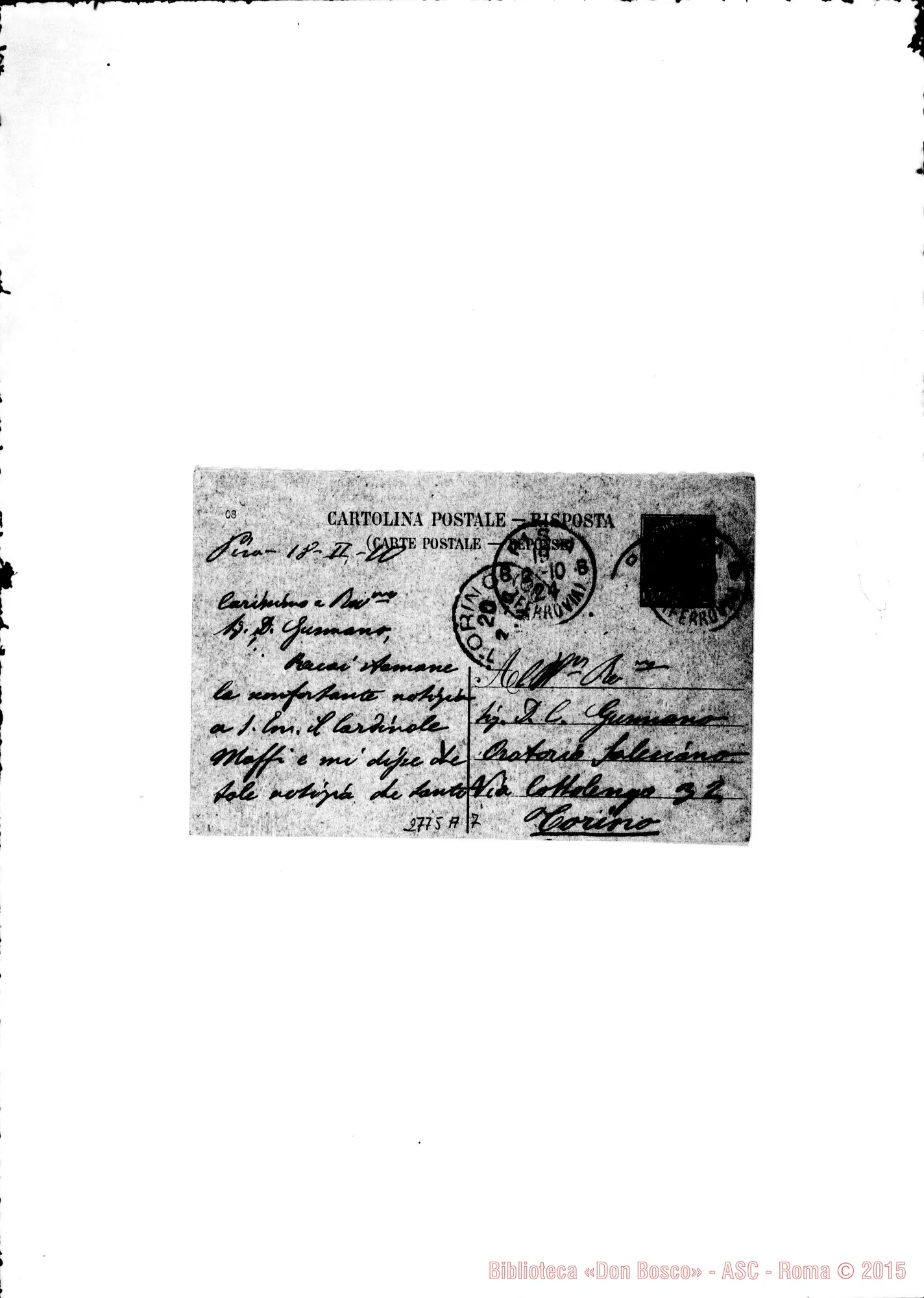 Fotogramma A 7 — Bigano Eugenio, sacerdote. Pisa. Cartolina postale