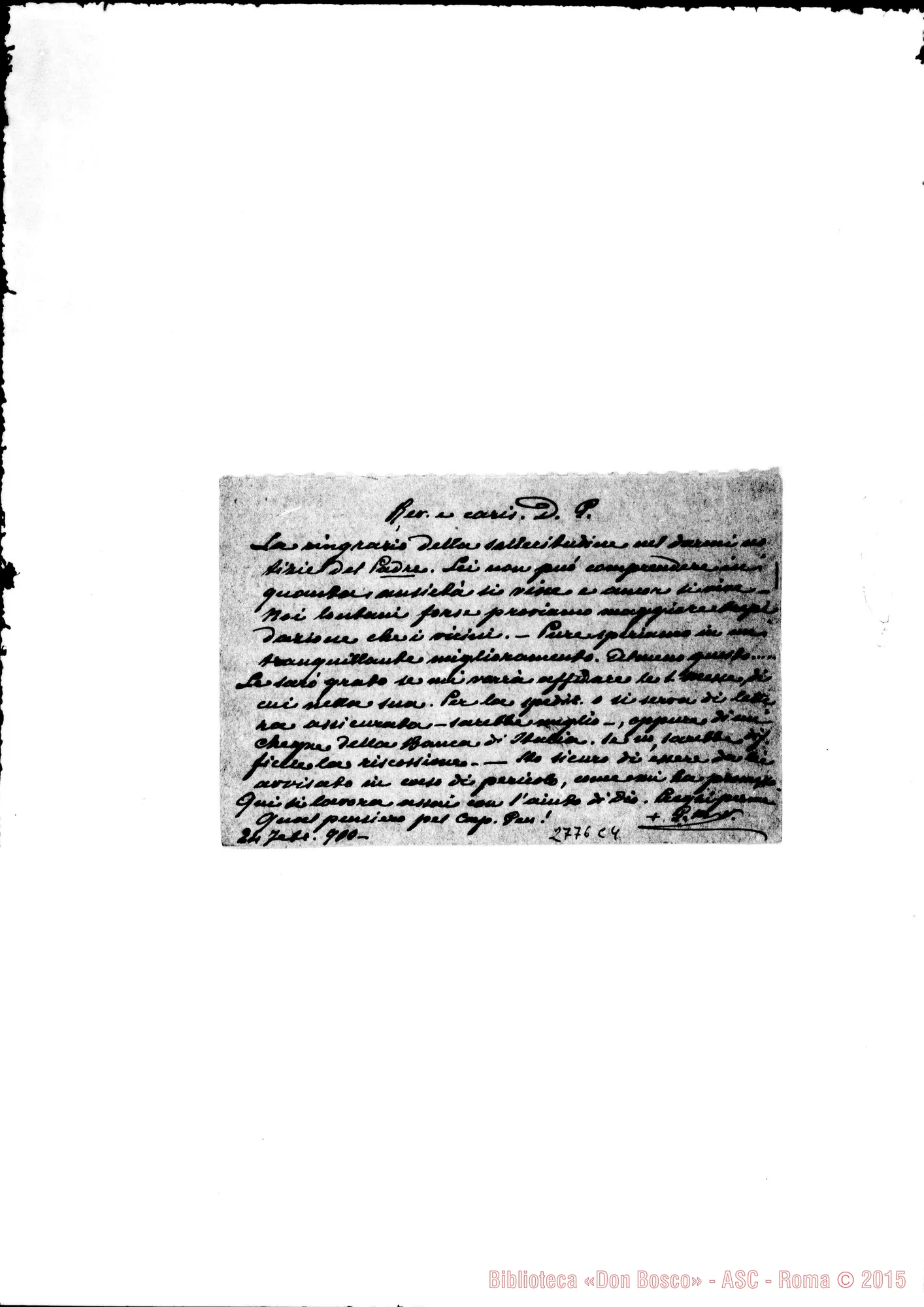 Fotogramma C 4 — Marenco Giovanni, SDB, vesc. di Massa-Carrara. 24-02-1910. Cartolina postale