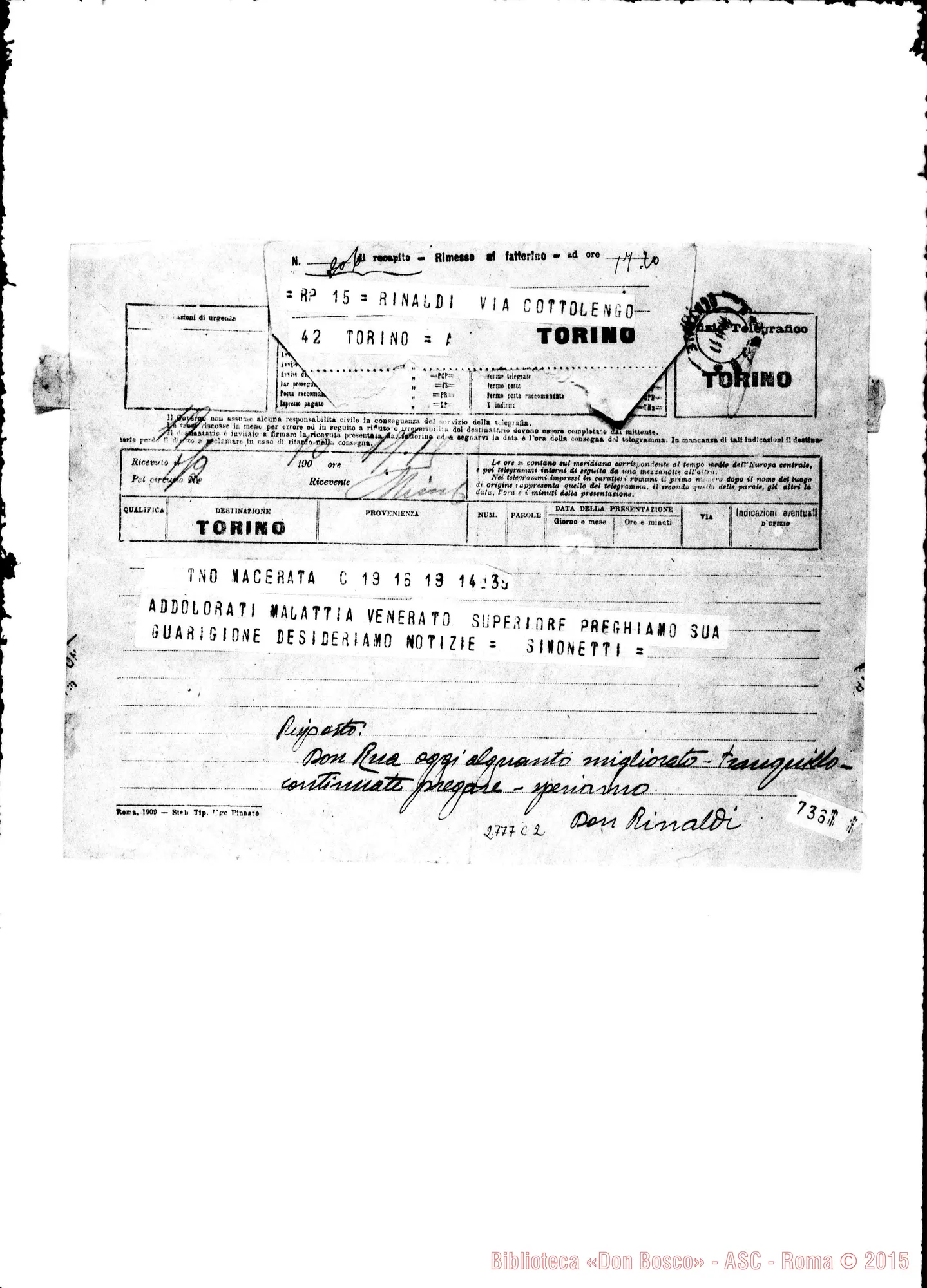 Fotogramma C 2 — Simonetti Giovanni, SDB, direttore. Macerata. Telegramma