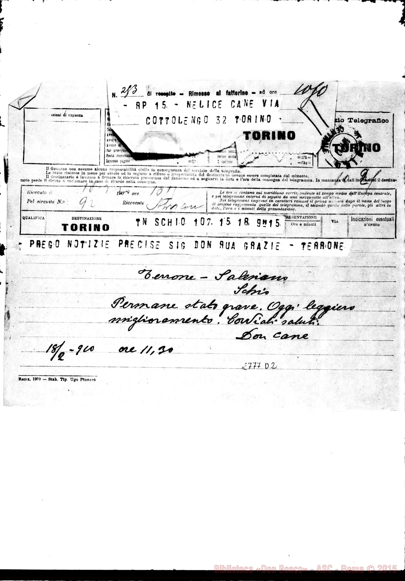 Fotogramma D 2 — Terrone Luigi, SDB, direttore. Telegramma
