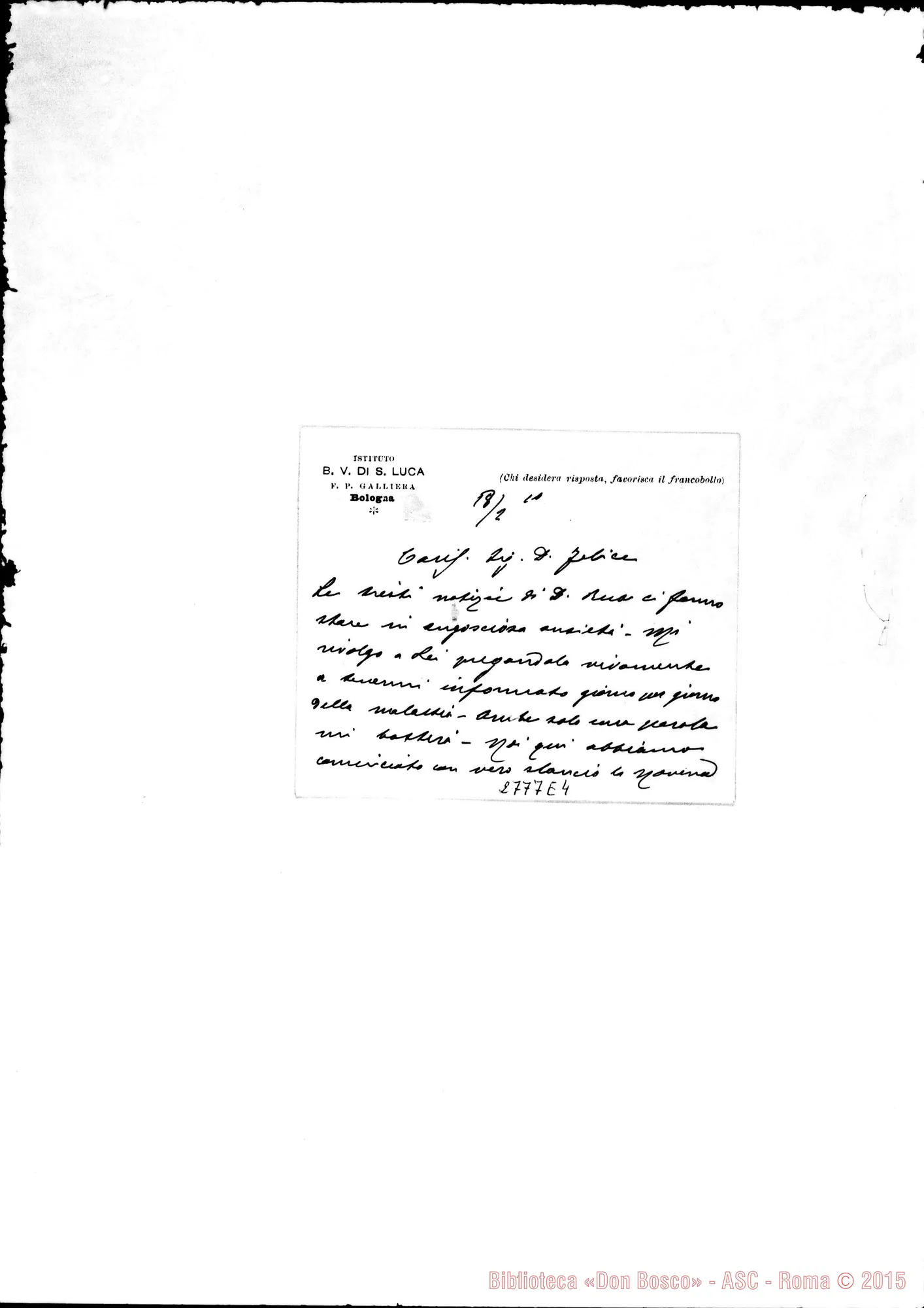Fotogramma E 4 — Veneroni Alessandro, SDB, direttore. Bologna. Biglietto