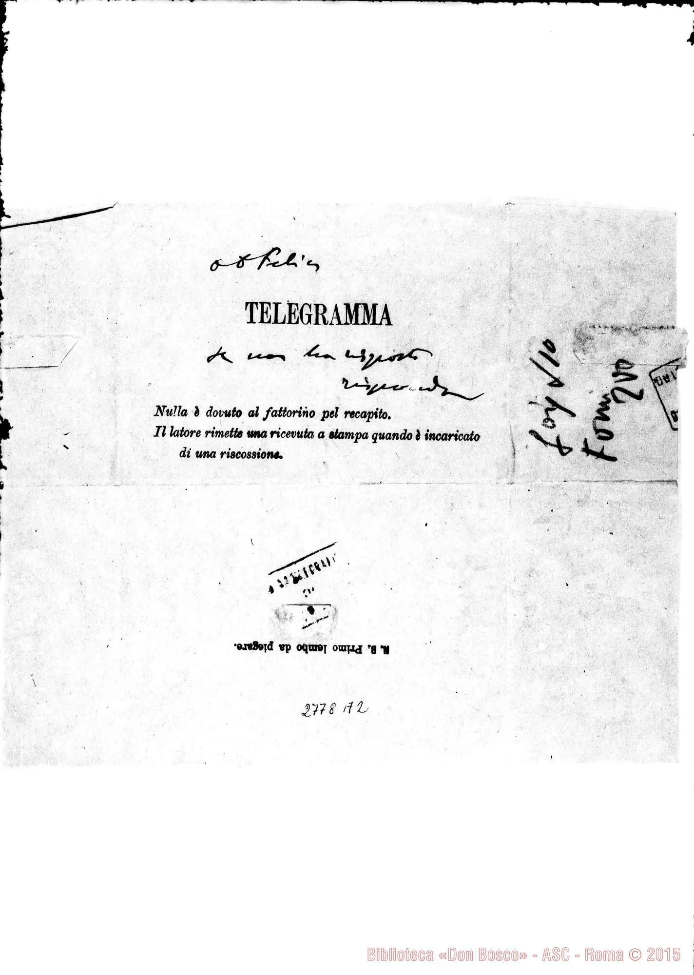 Fotogramma A 2 — Viñas Guglielmo, SDB, direttore. Ciudadela (Menorca-Spagna). Telegramma. Autogr. D.Rinaldi