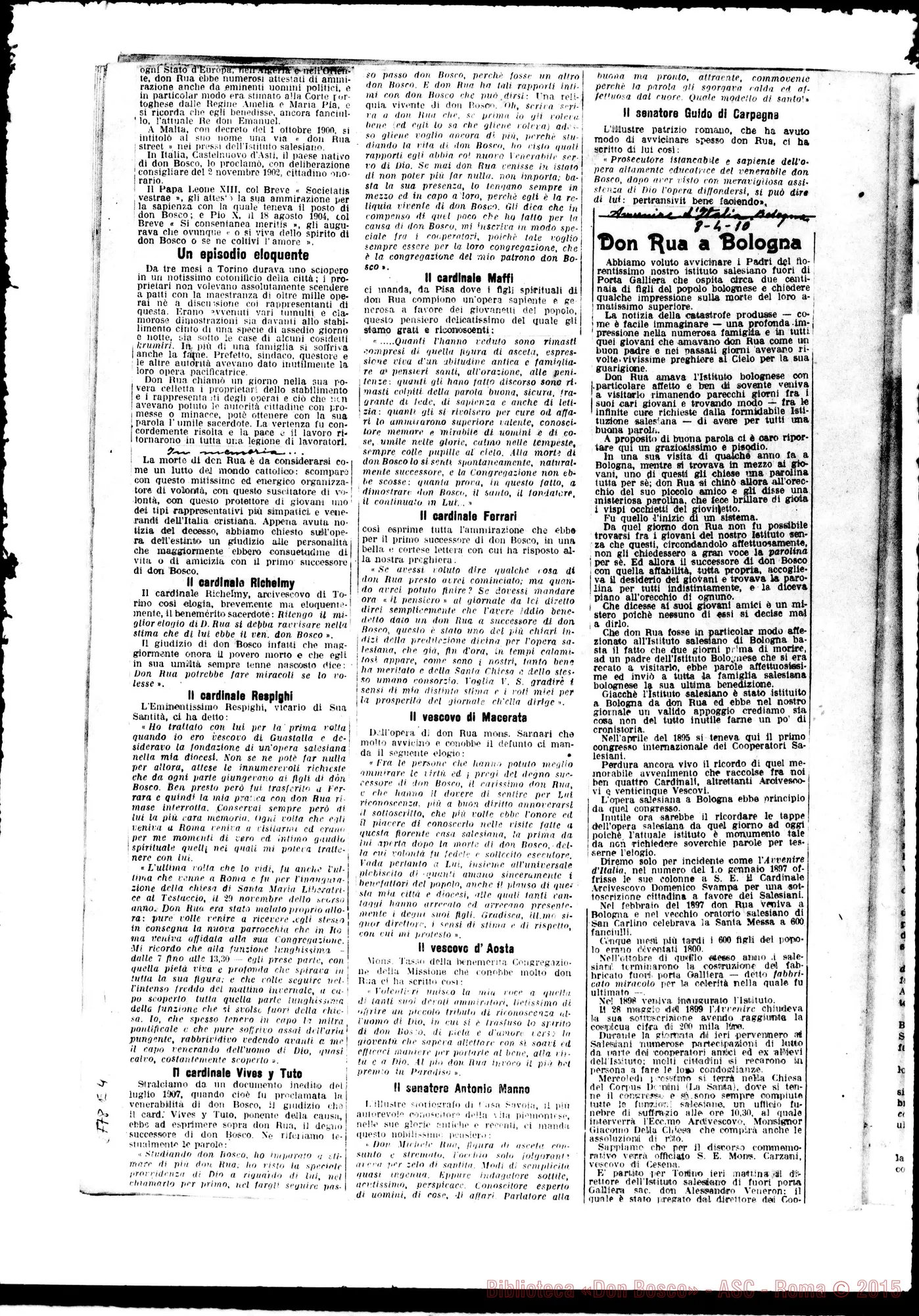 Fotogramma E 4 — Giornali: Raccolta di ritagli di giornali dove si danno notizie sulla malattia E morte di D. Rua