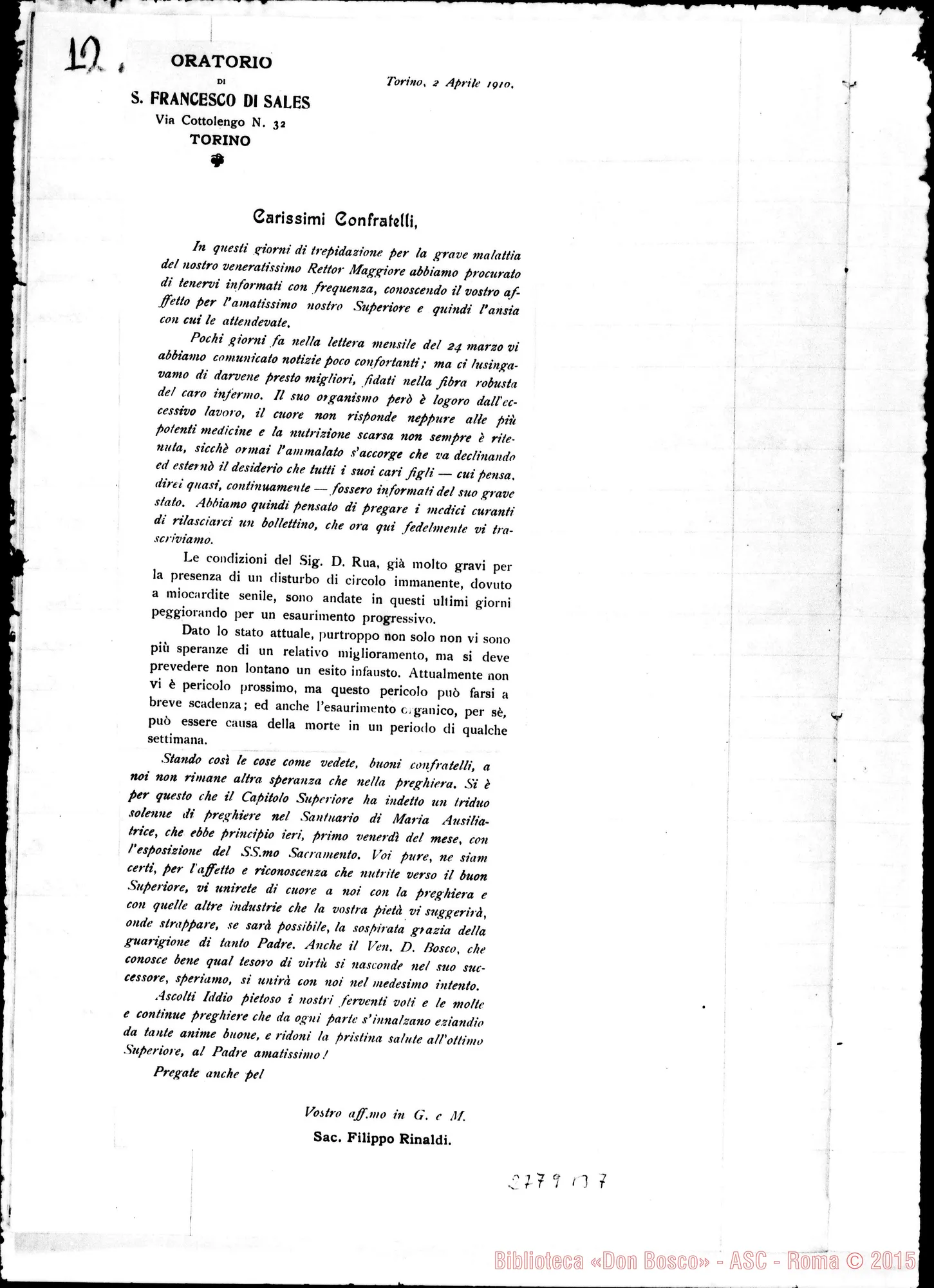 Fotogramma B 7 — Sul secondo periodo della malattia di D. Rua: Raccolta di brani di circolari di D. Rinaldi, ritagli di giornali E ms. vari