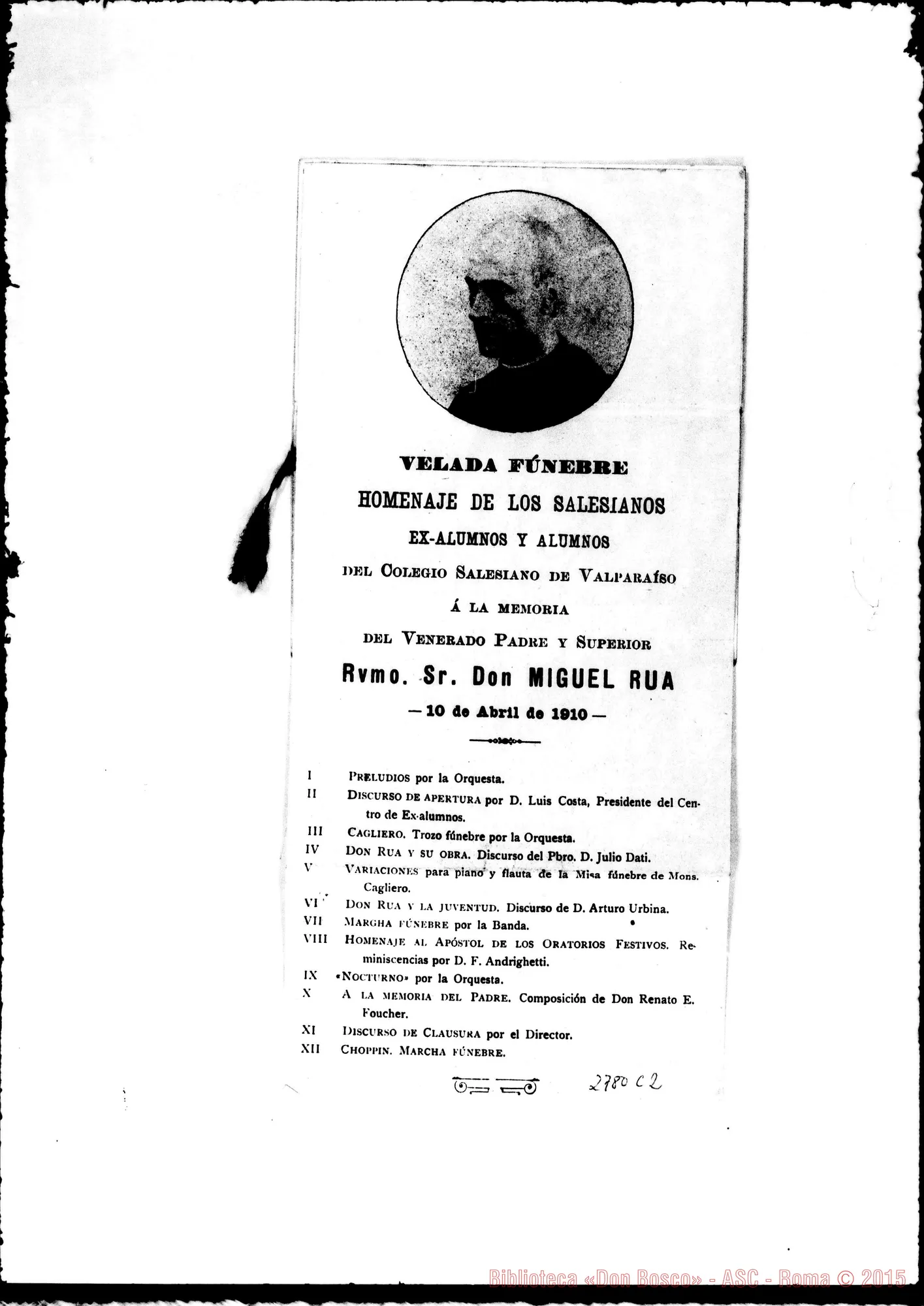 Fotogramma C 2 — Valparaíso: Velada Funebre. Homenaje de los salesianos, alumnos y exalumnos