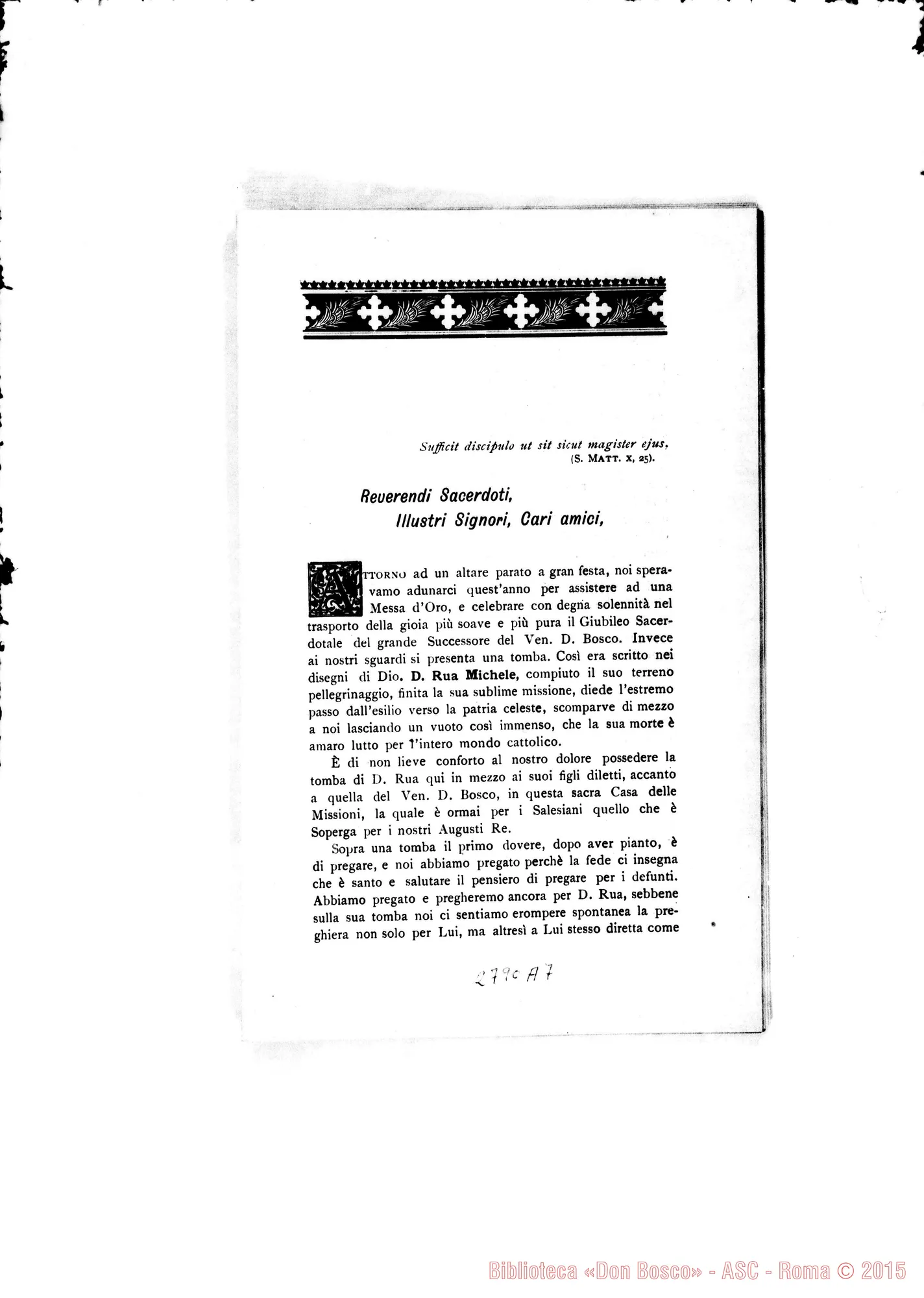 Fotogramma A 7 — Torino-Valsalice: D. Pietro Montefameglio, il 27-06-1910