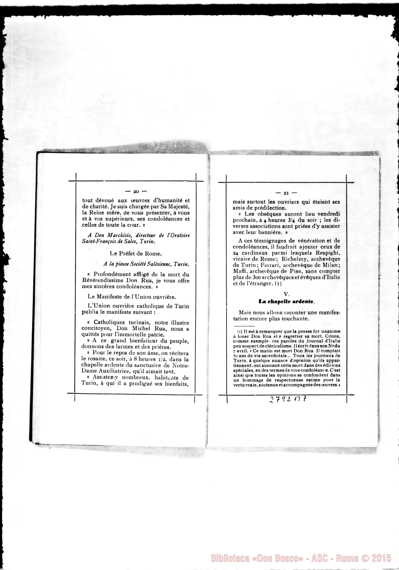 Fotogramma B 7 — A la mémoire de Don Michel Rua. Liège, 1910