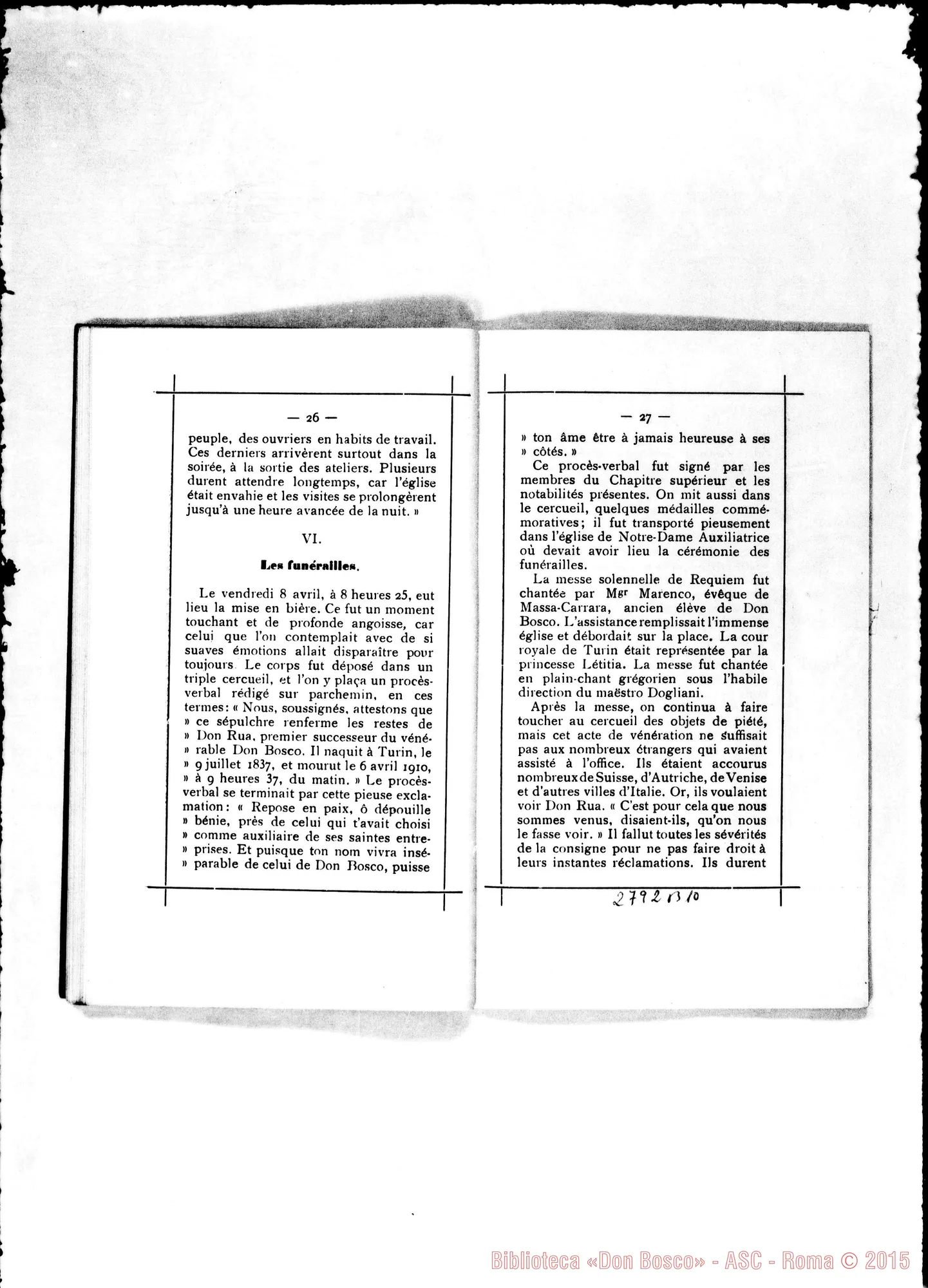 Fotogramma B 10 — A la mémoire de Don Michel Rua. Liège, 1910