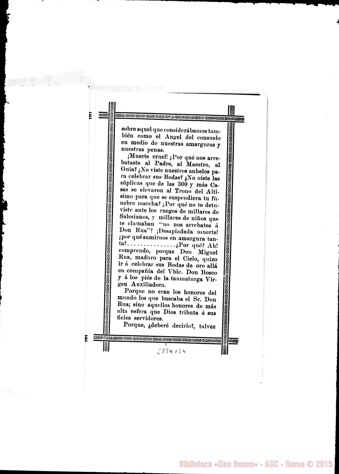 Fotogramma B 4 — Quito (Equatore): La casa de Quito: «Corona funebre A la memoria de D.Rua»