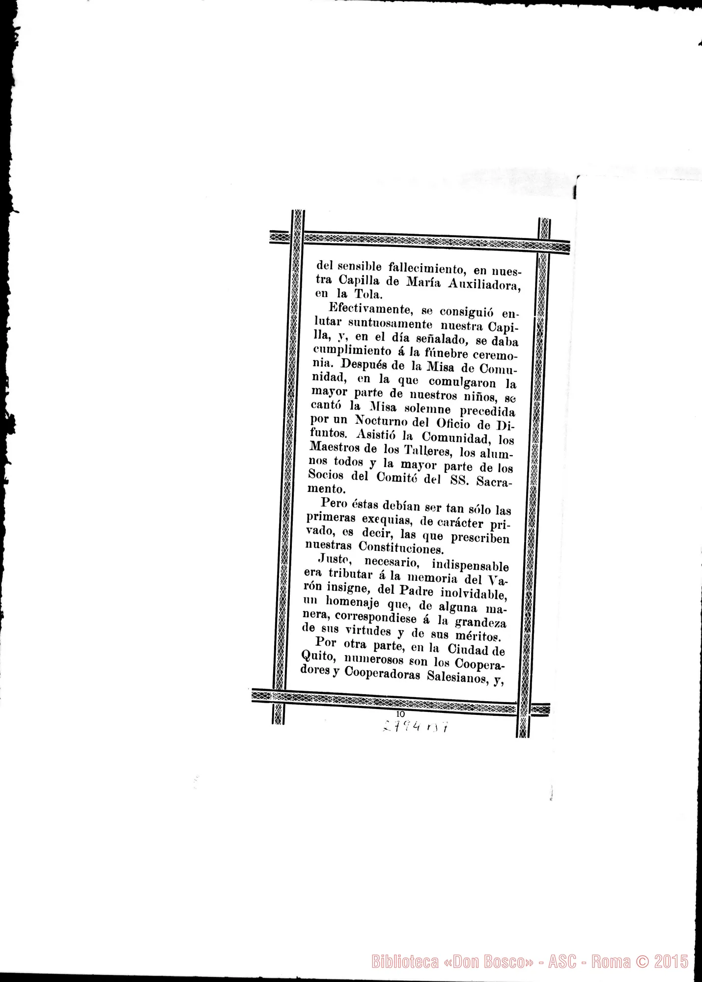 Fotogramma B 7 — Quito (Equatore): La casa de Quito: «Corona funebre A la memoria de D.Rua»