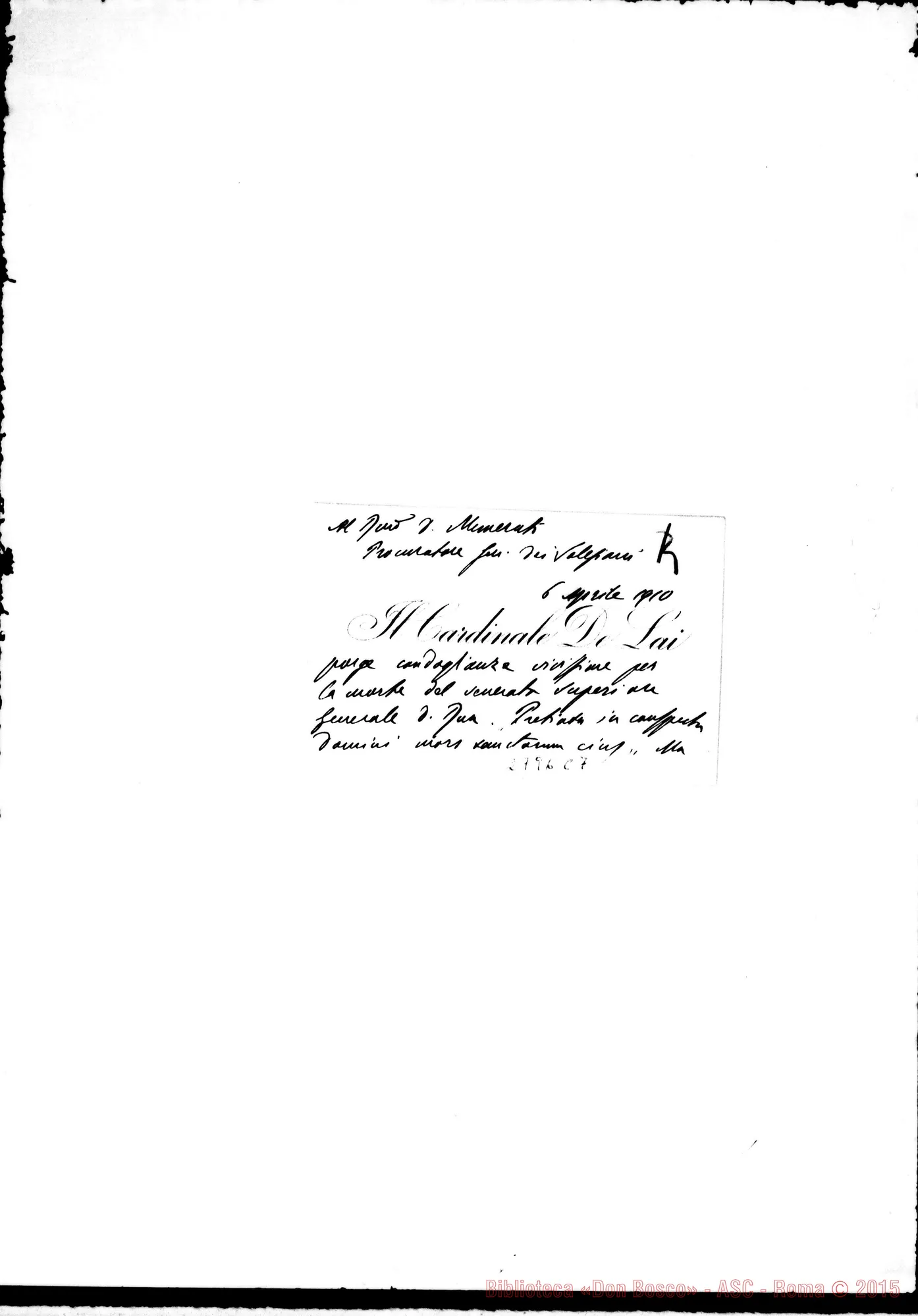 Fotogramma C 7 — De Lai Gaetano, segr. della Congr.Concistoriale. Biglietto da visita