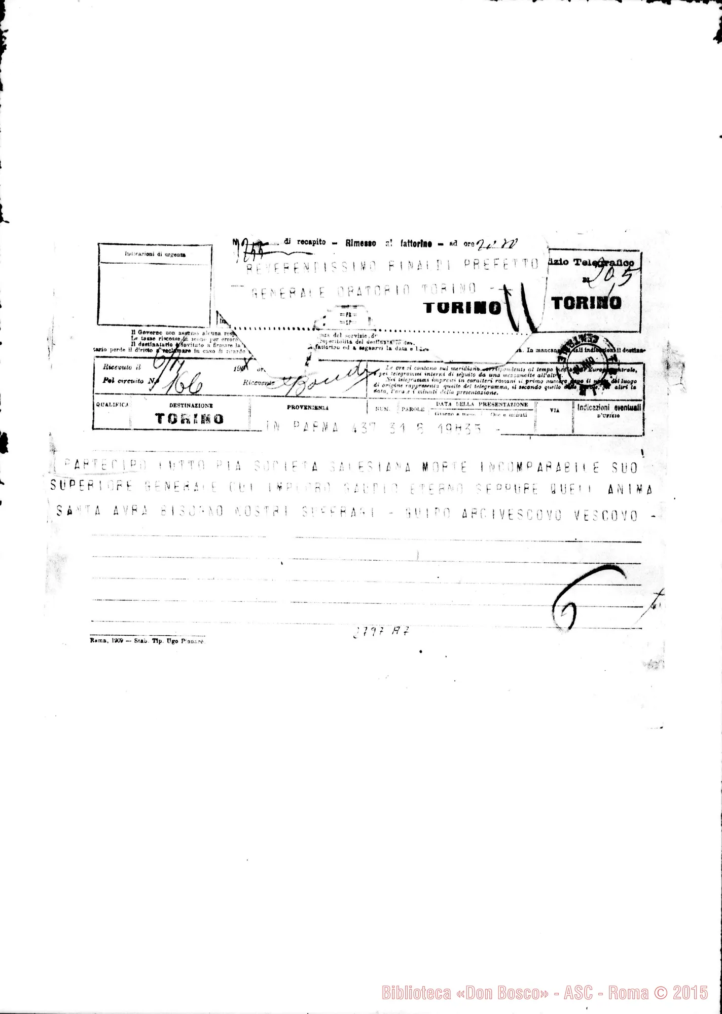Fotogramma A 7 — Conforti Guido Maria, arciv. di Parma. Telegramma