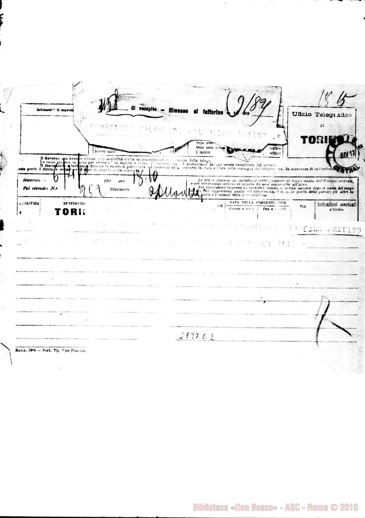 Fotogramma E 2 — Cosenza Gennaro, vesc. di Caserta. Telegramma