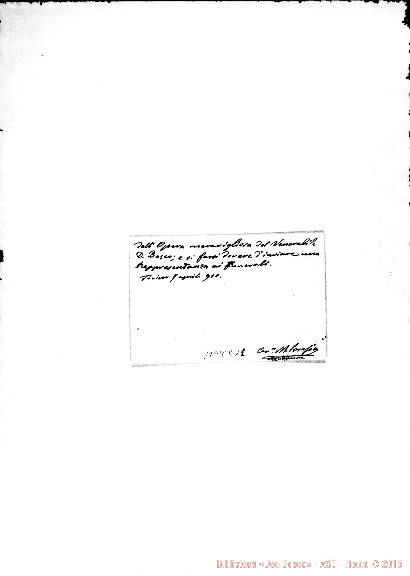 Fotogramma D 11 — Capitolo Metropolitano di Torino. Can. Sorasio. Biglietto da visita