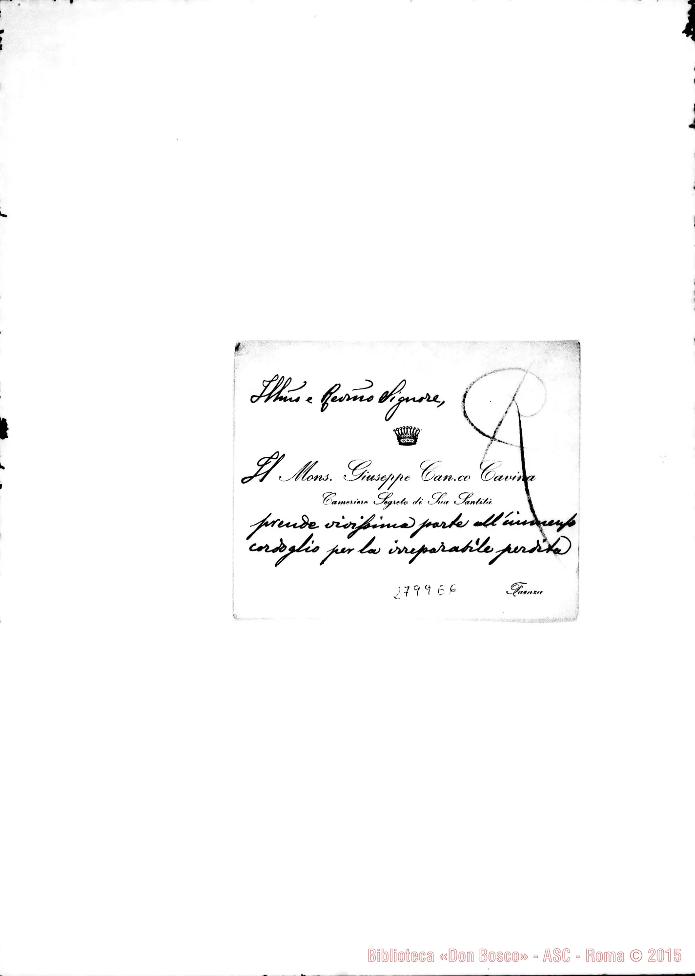 Fotogramma E 6 — Cavina Giuseppe, can., mons.. Faenza. Biglietto da visita