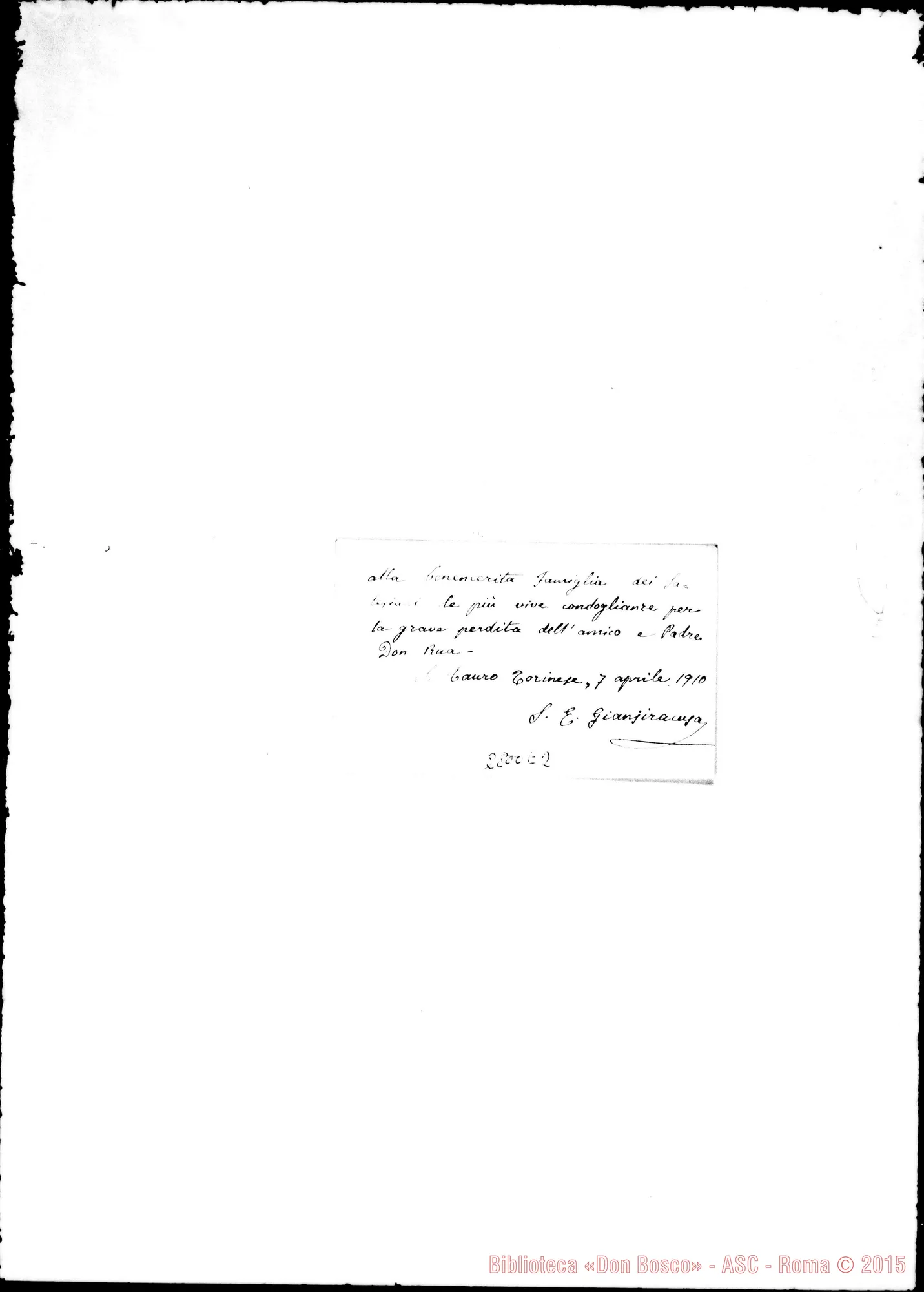 Fotogramma E 2 — Giansiracusa Salvatore, sac. professore. S. Mauro Torinese. Biglietto da visita